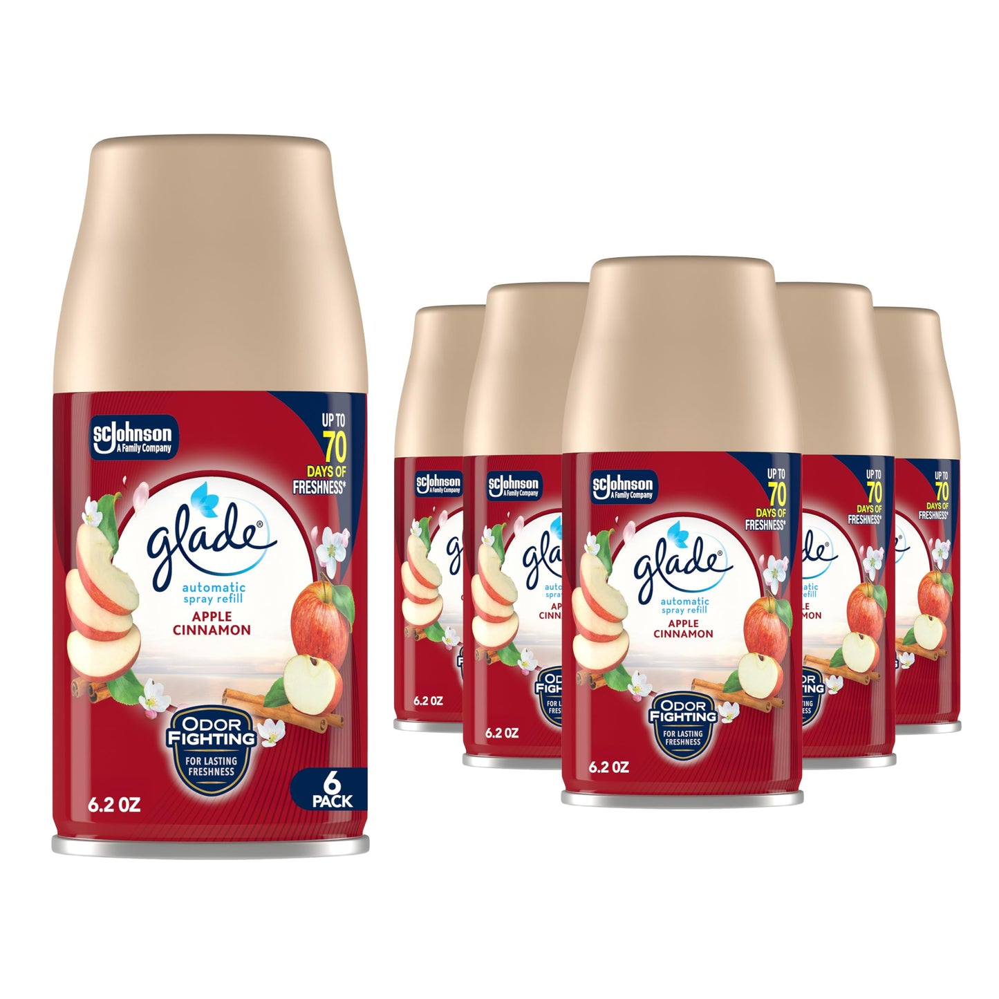 Glade Automatic Spray Refill, Apple Cinnamon, Scented Air Freshener for Home and Bathroom, 6.2 Oz, 6 Count