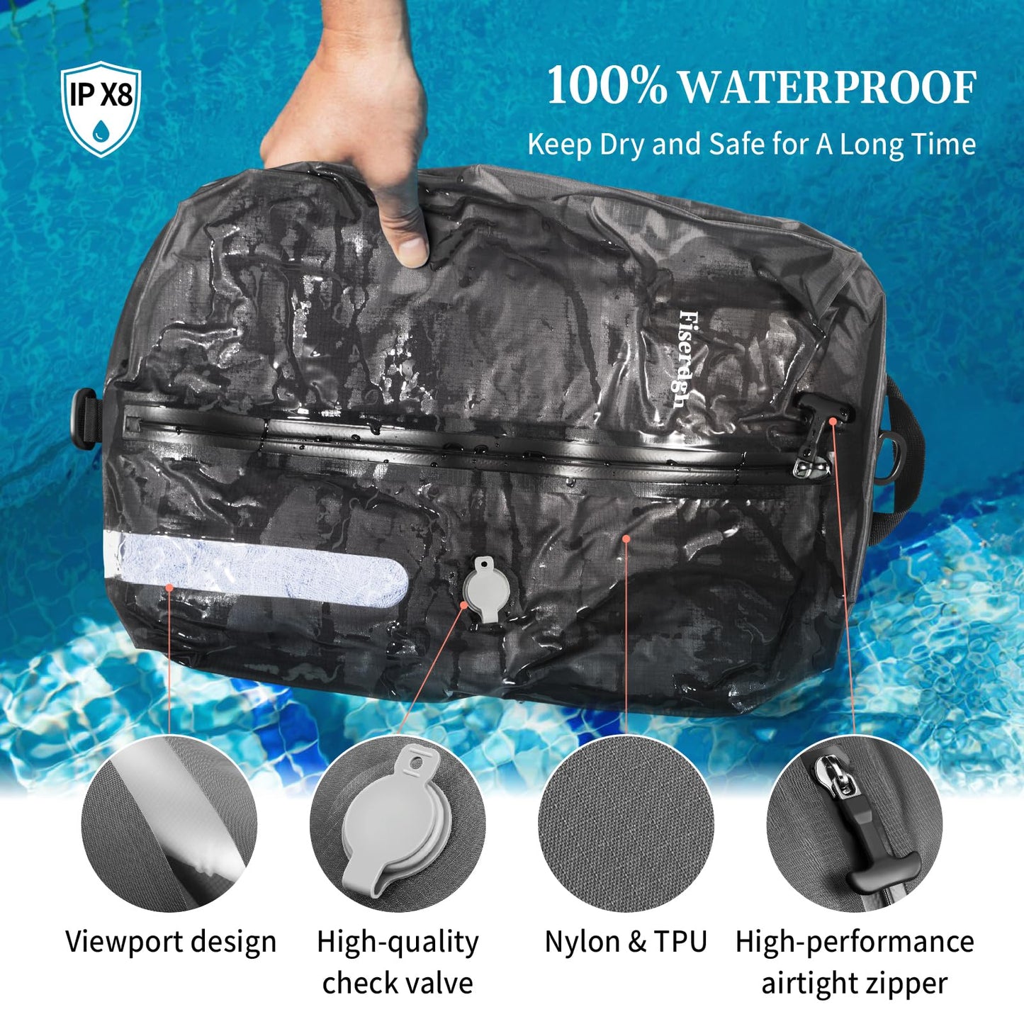 Vacuum Compression Bags for Travel with Electric Pump, Space Saver Vacuum Seal Bags for Clothing with IPX8 Waterproof Zipper, Reusable & No Odor for Suitcase and Backpack, Gray (2PC+Pump)