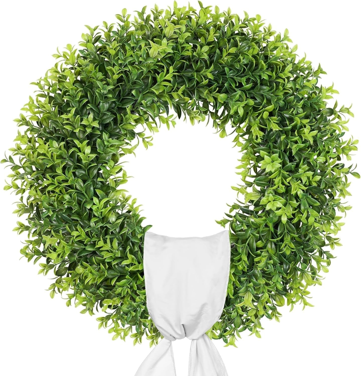 Petalyn 24 Inch Large Boxwood Wreath Spring Summer with Sash Artificial Green Wreaths for Front Door Farmhouse Wedding Window Hanging Wall All Year Round Indoor & Outdoor St Patrick's Day Decor