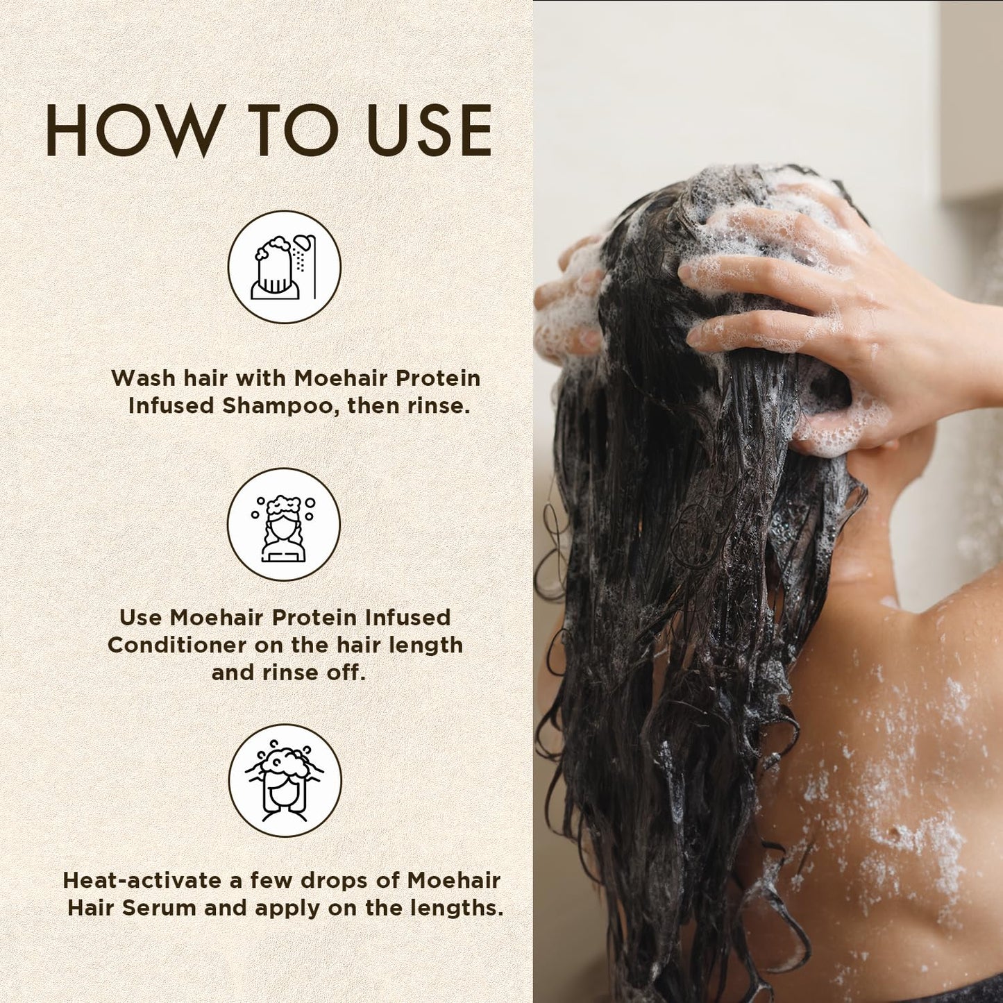Moehair Protein Infused Shampoo and Conditioner with Hair Serum Pack | Sulfate and Paraben Free Shampoo | Revitalize Dull, Weak and Damaged Hair | Made in the USA