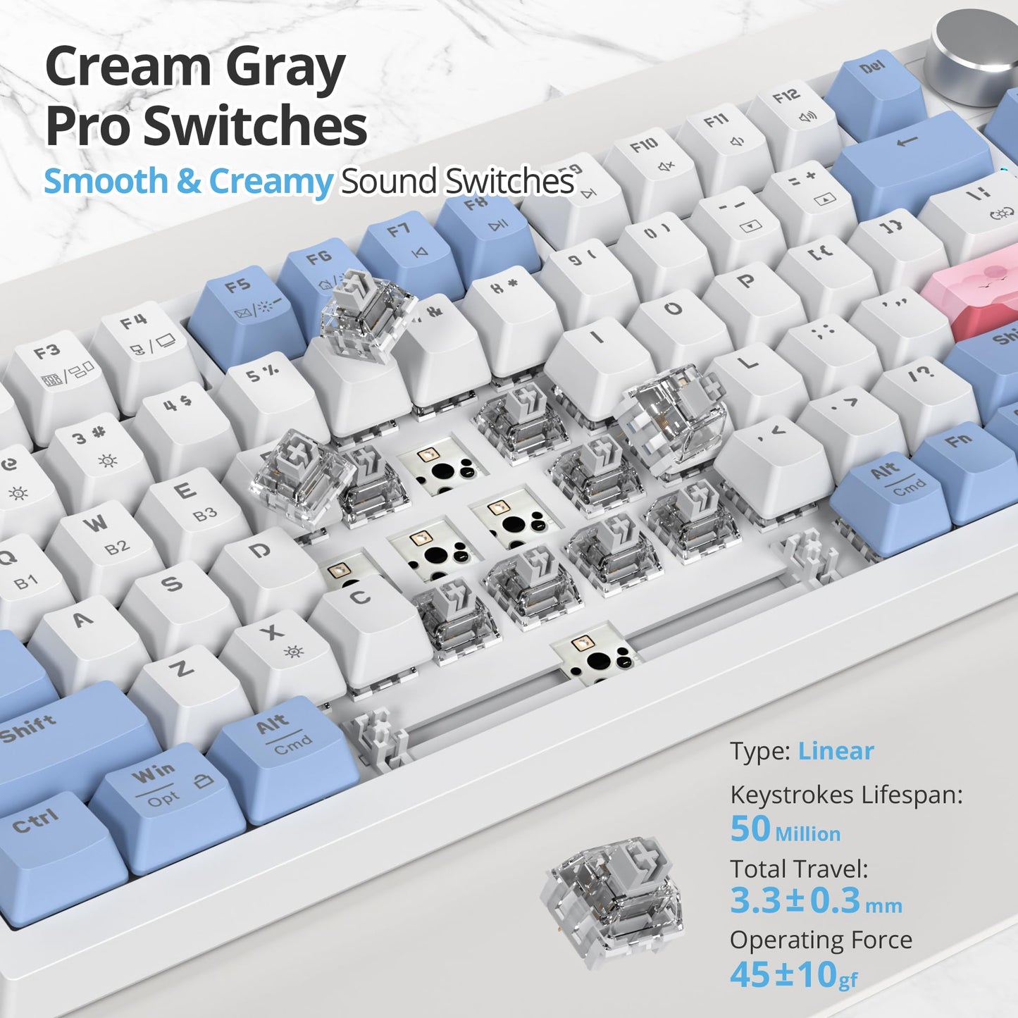 SbocKeeb 75% Wireless Creamy Pink Mechanical Keyboard, Hot Swappable Custom Keyboard, RGB Backlit Gasket Gaming Keyboard, 2.4G/BT5.0/USB-C Mechanical Keyboard, Pre-lubed Linear Gray Cream Switches