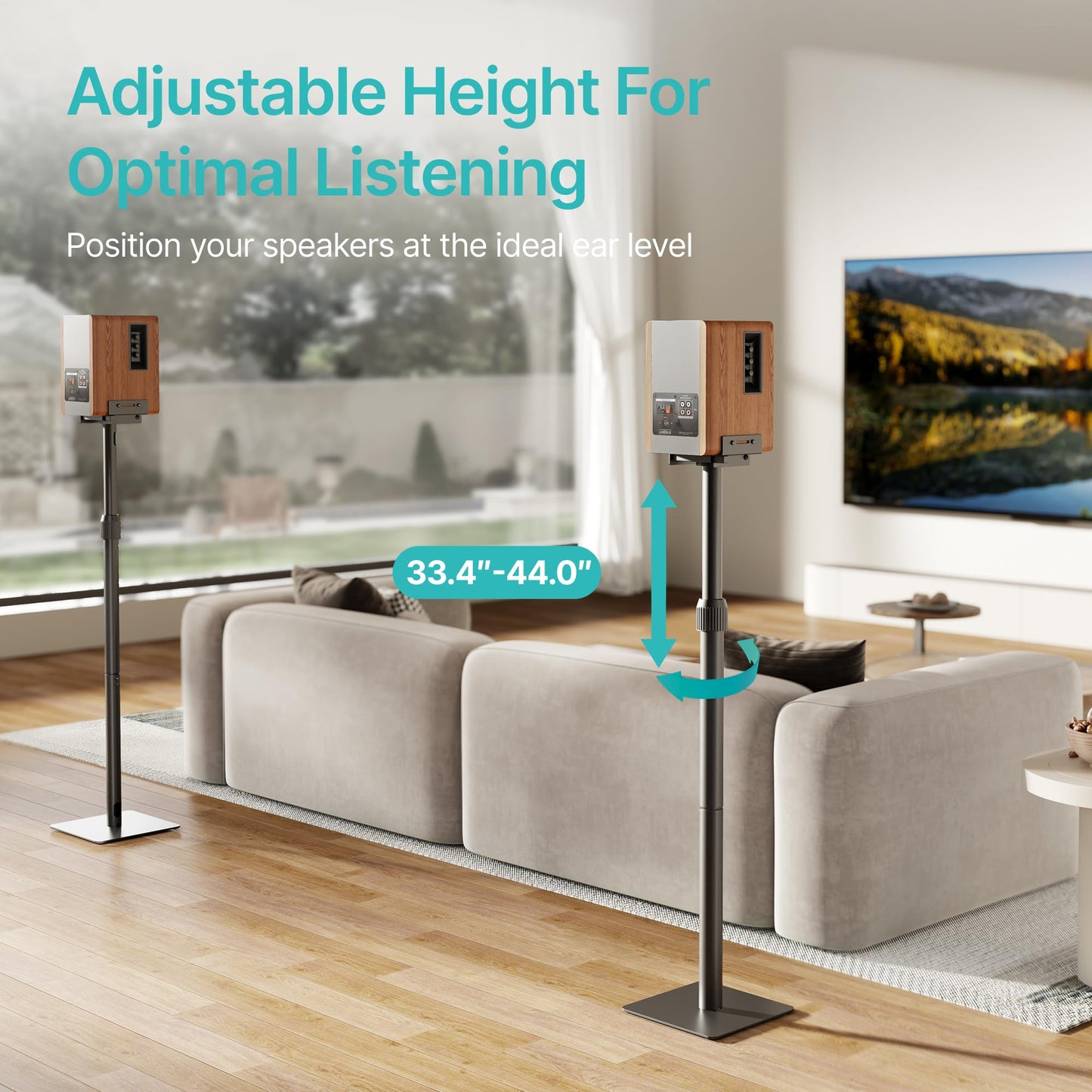 Pegzone Height-Adjustable Speaker Stands Pair,11LBS Capacity,Height Adjustable from 33.4" to 44.0",Surround Sound Speaker Stands,Cable Management,Black,1 Pair