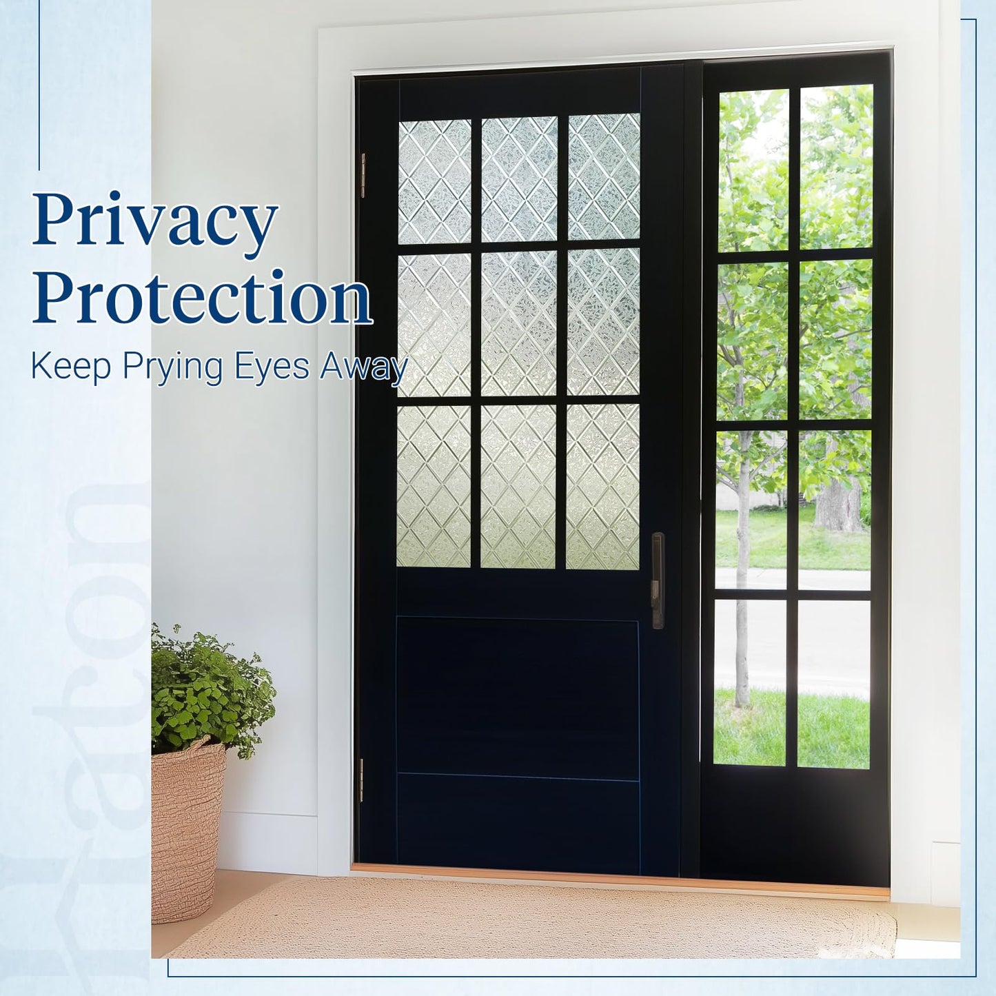 Haton Window Privacy Film Decorative Frosted Glass Window Film, Sun Blocking Stained Glass Clings, Static Cling Removable Stickers for Home Door Coverings, Lattice Pattern 23.6" x 118.1"