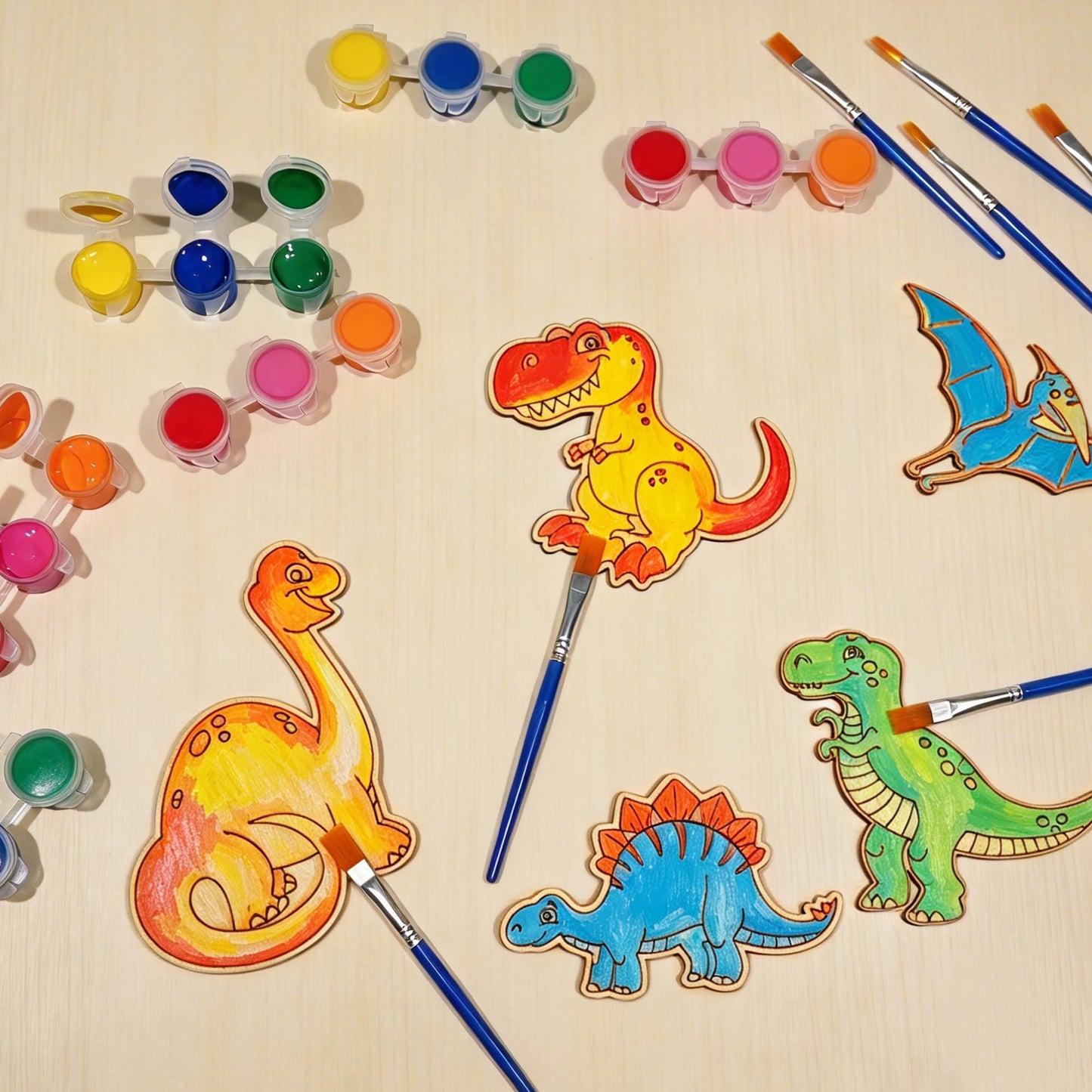 HandTool Dinosaur Party Favors for Kids,Dino Party Favors with 24PCS Wooden Dinosaur Crafts to Paint,Paint Sets,Bubble Wands,Magnets,DIY Cards and OPP Bags,Birthday Supplies for Kids Classroom Rewards