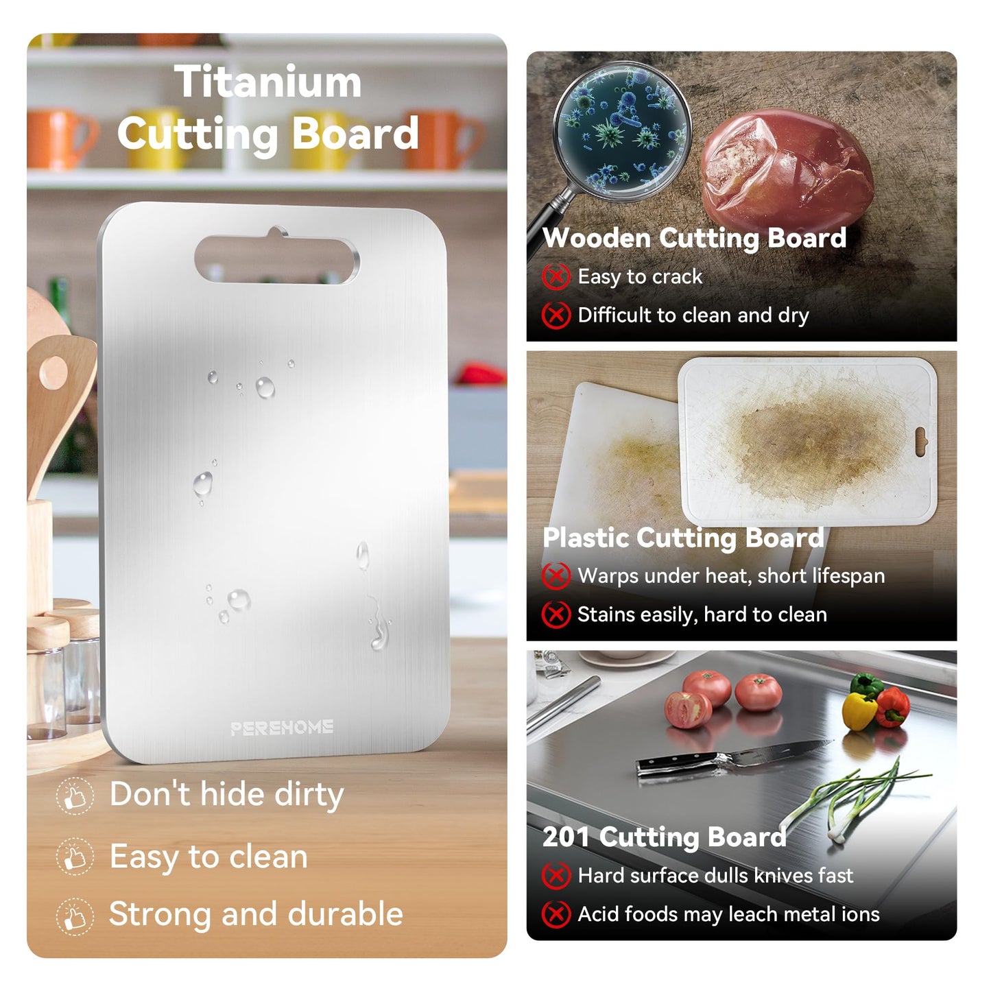 Titanium Cutting Board for Kitchen Set of 3, Cutting Board Double Sided Food Grade, 2026 Upgrade Chopping Boards with Handle for Meats, Fruits, Vegetables, Dishwasher Safe, Ideas Gifts for Mothers Day