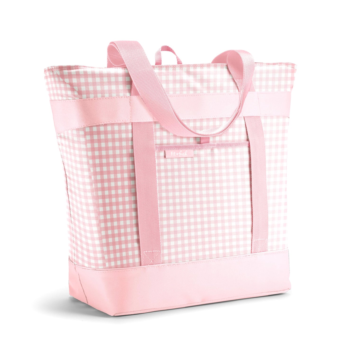 Fit & Fresh Insulated Grocery Tote Bag – Large Reusable Thermal Cooler Bag for Shopping, Food Delivery & Catering – Premium Leak Resistant Food Carrier, Foldable Soft Cooler, Pink Gingham