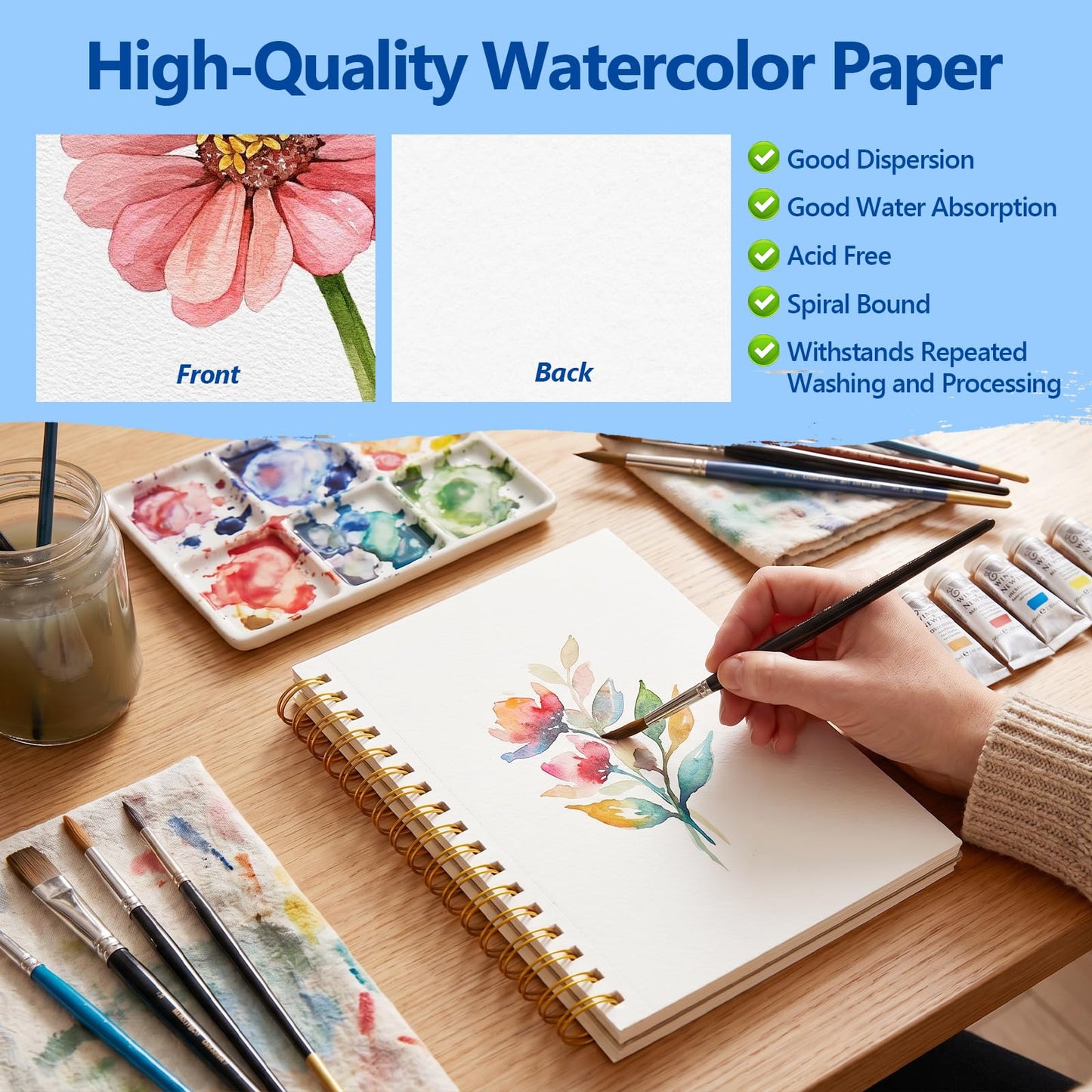 4 Packs Watercolor Paper,8.5"X5.5"Water Color Paper Pad,50 Sheets Cold PressPainting Drawing Paper,110lb/230gsm Watercolor Sketchbook,Art Supplies for Adults & Students to Practice,