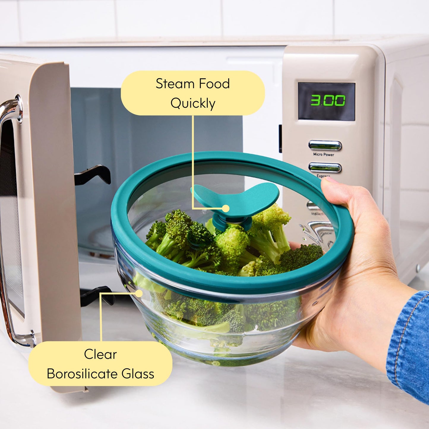 Anyday 4-Piece Medium Glass Food Storage with Glass Lids | Plastic-Free Meal Prep & Microwave Cookware | Stackable Airtight Storage Container with Vented Lid for Microwave-Safe Reheating