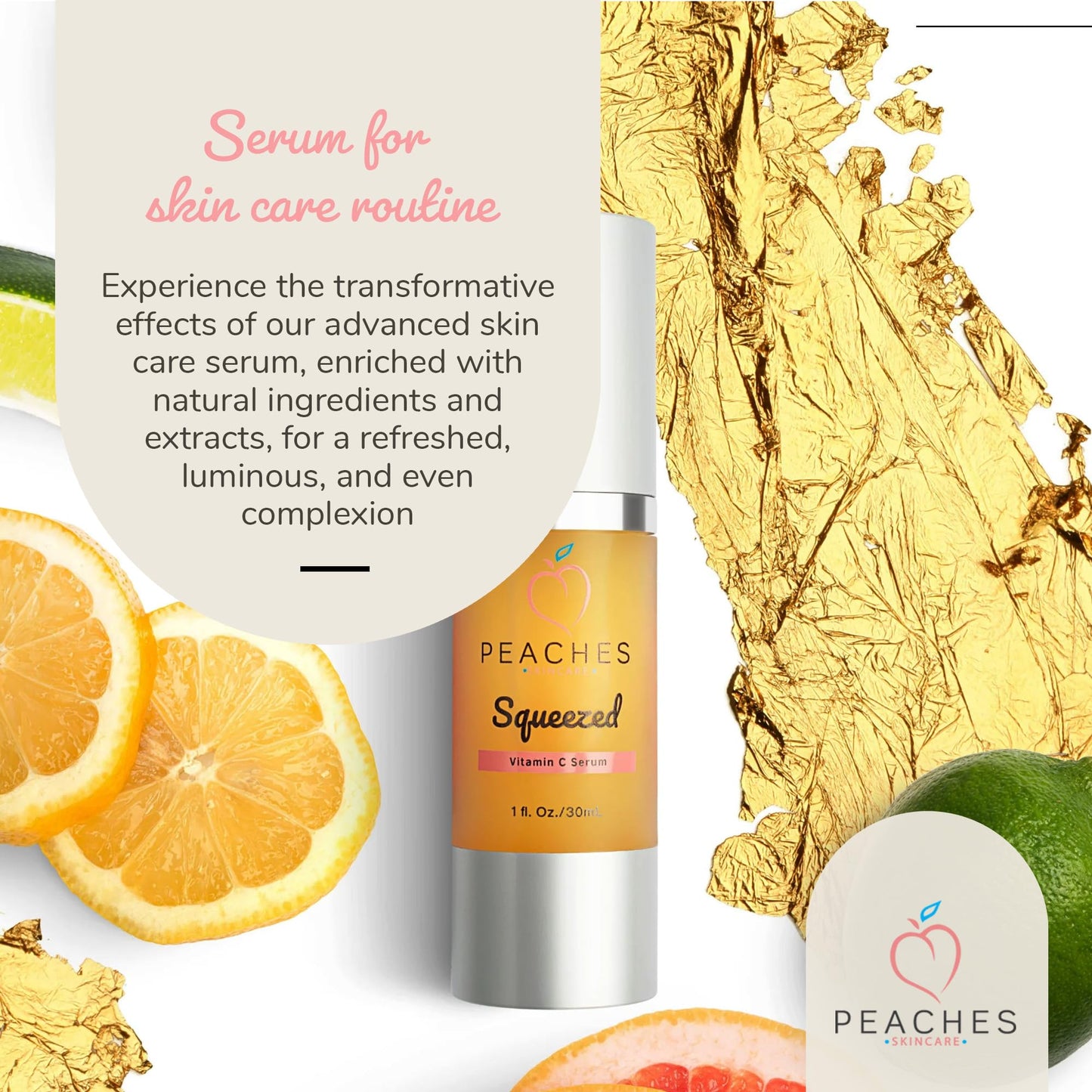 Vitamin C Face Serum (1 oz) - Age-Defying Brightening Serum with Real Gold, Kakadu Plum Extracts - Vegan Facial Serum - Vitamin C Serum For Face Elasticity - Squeezed Vitamin C Serum
