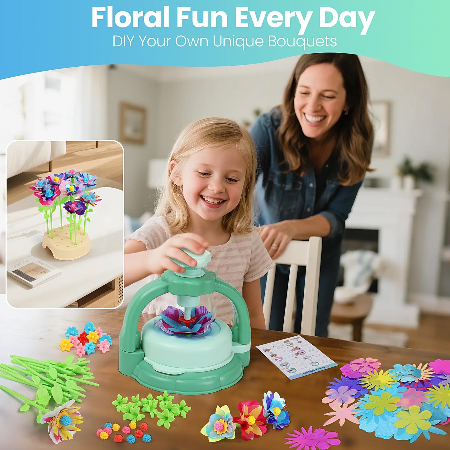 BIRANCO. Flower Bouquet Making Kit for Kids - Build Your Own Flower Market, Arts and Crafts Toys for Girls Ages 4-8, Educational Activity with Rich Accessories, Large