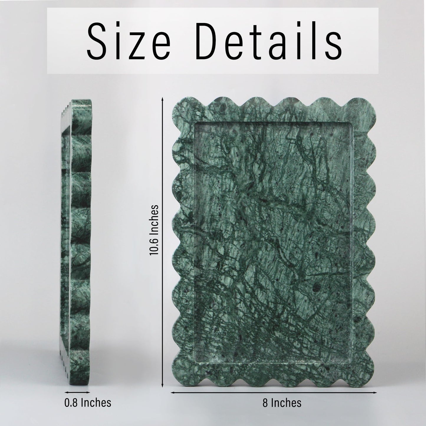 LIN CHUAN 100% Real Indian Green Marble Tray, Natural Scalloped Marble Tray, Luxury Decorative Trays for Bathroom Vanity, Dresser, Kitchen & Home Decor, 10.6 x 8 Inches, Dark Green
