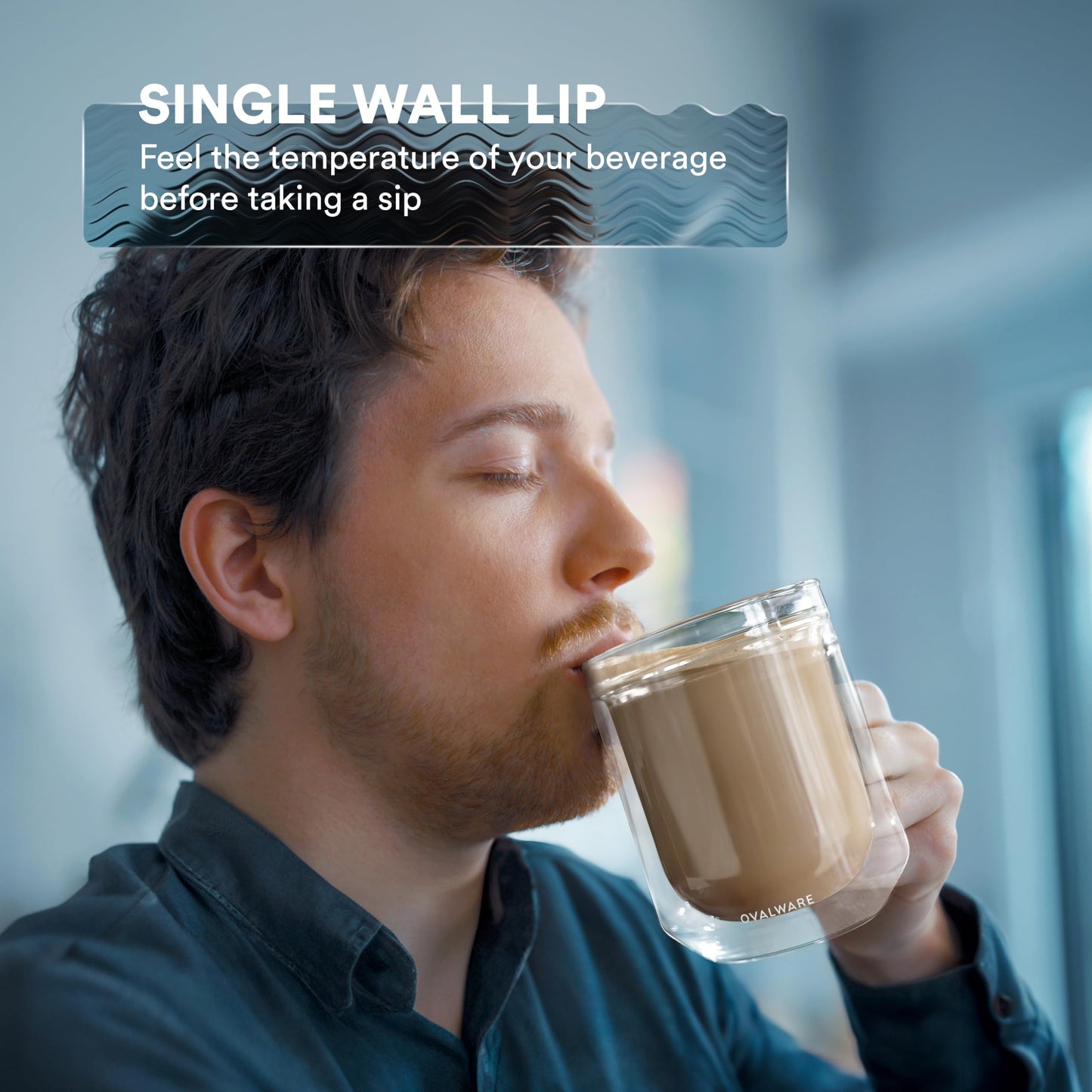 ovalware 500ml Double Wall Glass Coffee Mugs, Single Lip Mugs Made of Durable Borosilicate Glass, Insulated Coffee Mug with Handle for Hot and Cold Drinks - Clear