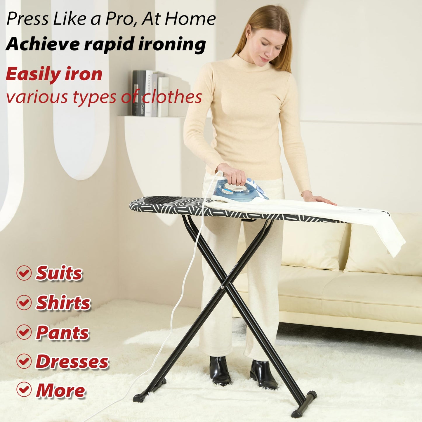 Ironing Board 43''x13'', 7 Adjustable Heights, Compact Design Saves Space