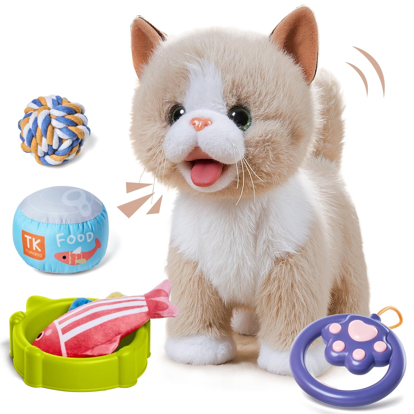 TUMAMA Walking Cat Set, Interactive Electronic Cats Plush Toy with Leash, Wag Tail, Sing, Meows, Pretend Dress Up Realistic Stuffed Cat Age 3 4 5+ Years Old Gift