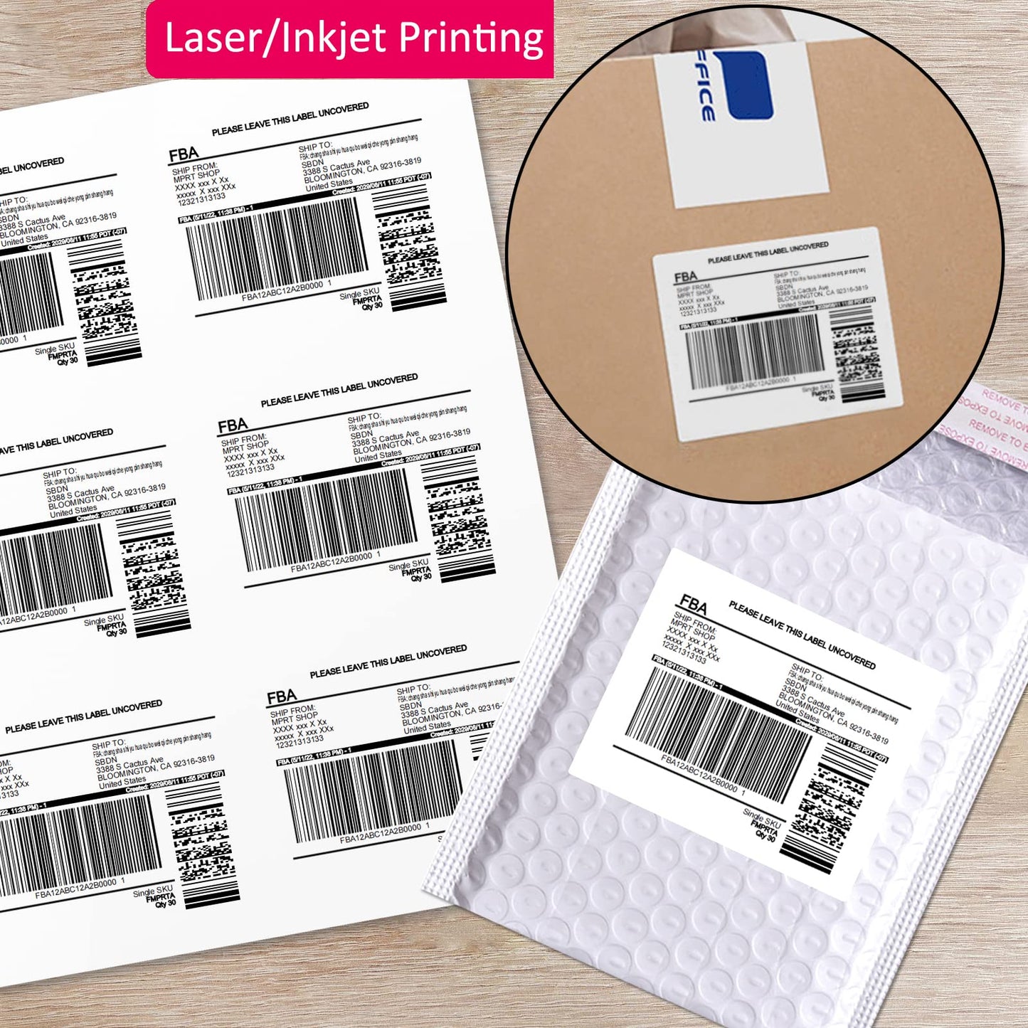 3-1/3" x 4" Shipping Address Labels 3000 Label Stickers Paper for Laser/Inkjet Printer 6 per Page Printable Mailing Labels, FBA Box Labels - Matte, 500 Sheets