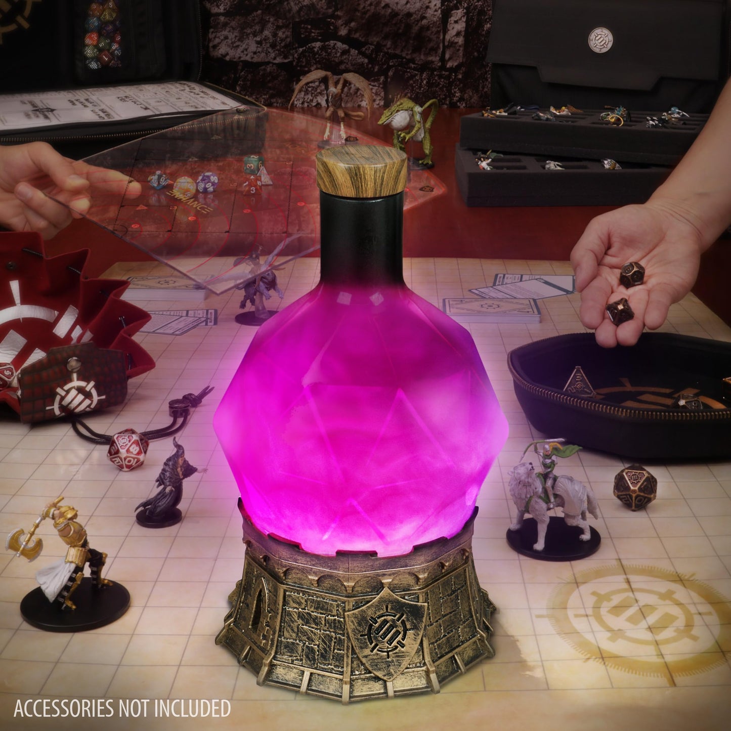 ENHANCE Gaming Sorcerer's Potion Light with Swirling Mystical Brew - Potion Bottle Mood Light Prop for Tabletop Game Immersion, Playroom, Desk Decor - Soft Glowing Whirling Potion (Purple Elixir)