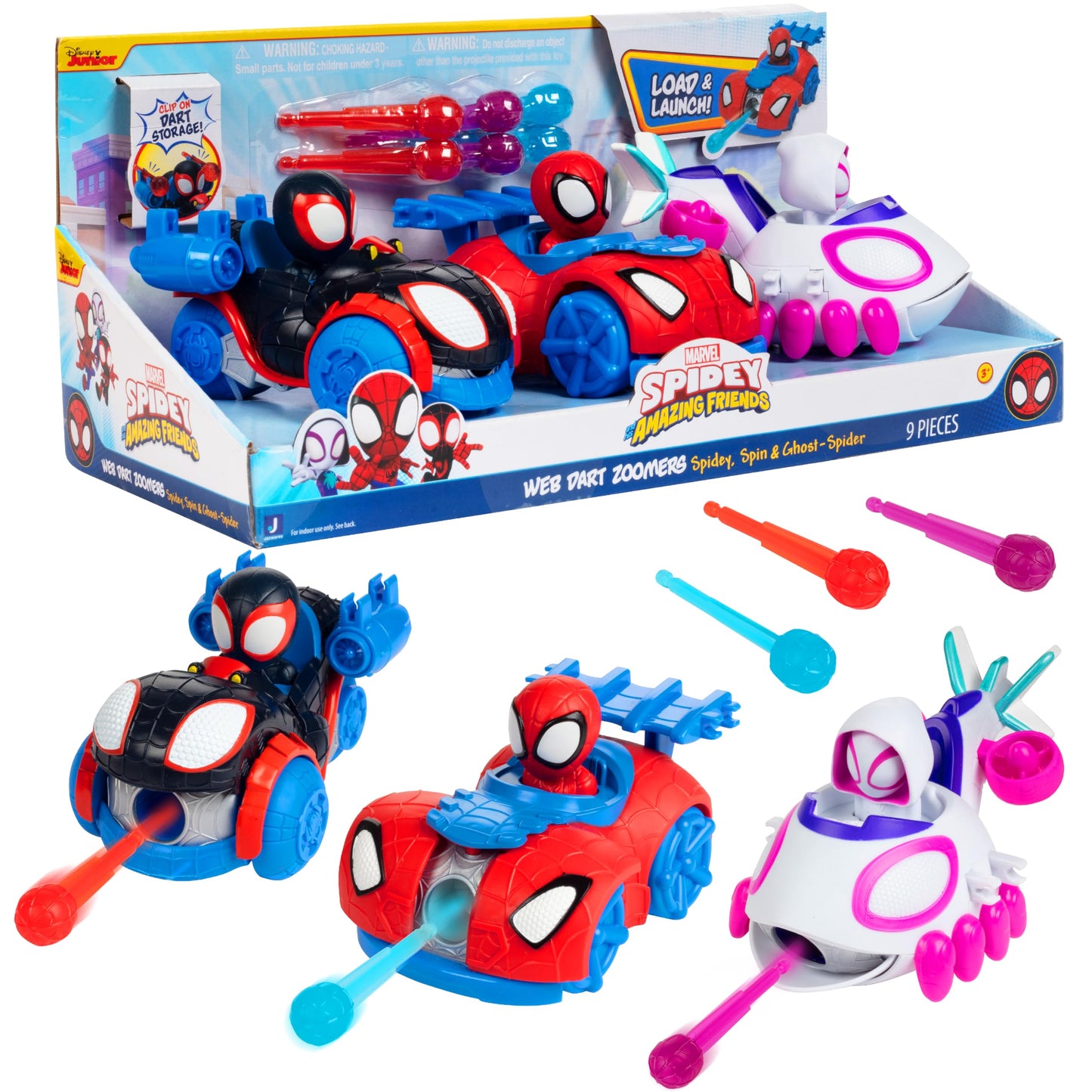 Marvel Spidey & His Amazing Friends Web Dart Zoomers 3-Pack Set - Spiderman, Miles Morales & Gwen Stacy - Officially Licensed - Vehicle Car Set - Spiderverse Gift for Kids, Boys & Girls