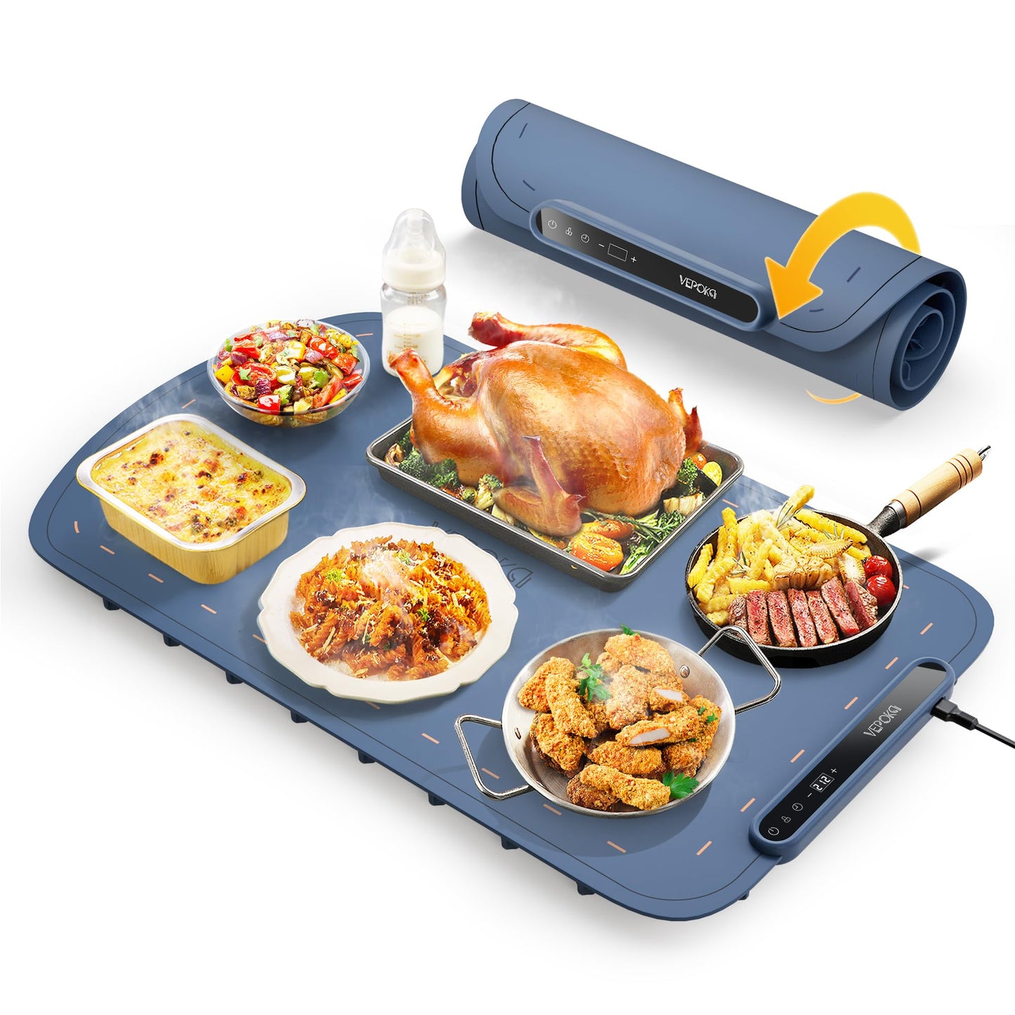 Food Warming Mat for Buffet, VEPOKA Food Warming Mats for Countertop, Silicone Heating Mat with 7 Temperature Levels& Auto Shut-Off, Food Warmers for Parties, Gatherings, Everyday Use