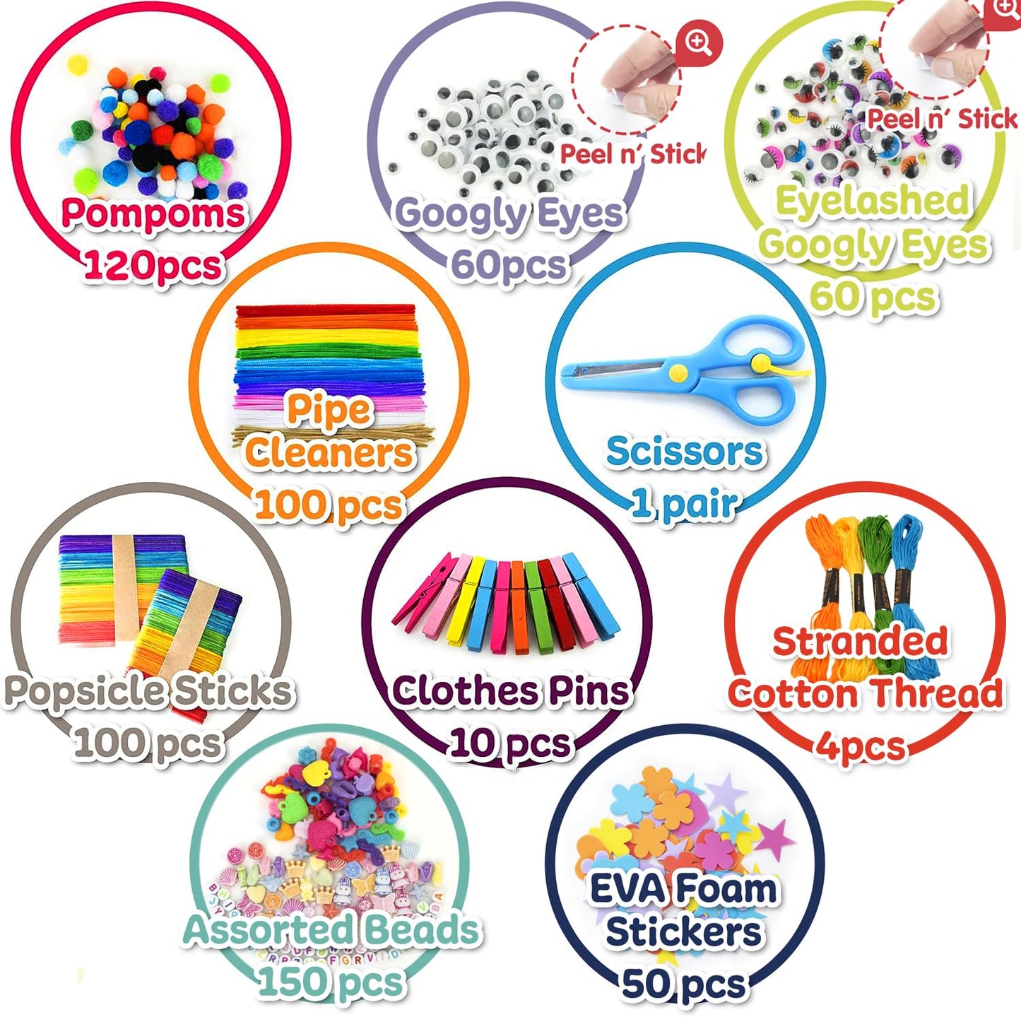 Olly Kids Arts and Crafts Supplies Set- 1000+ Pieces Giftable Craft Box for Kids: DIY Craft Supplies for Toddlers, School Project, and Homeschool