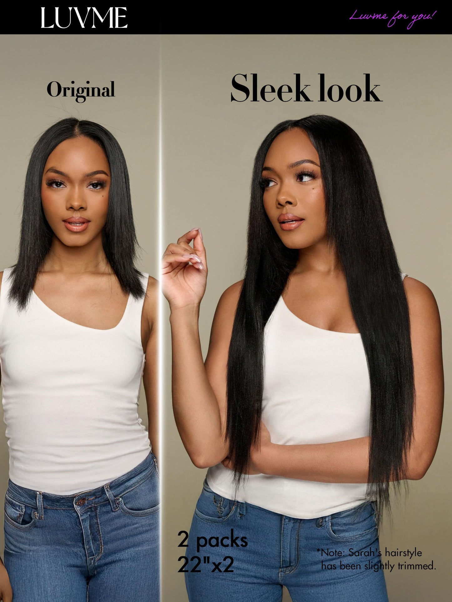 LUVME Yaki Straight Seamless 110g 7Pcs Clip in Hair Extensions Full Max with 18inch Remy Human Hair Extensions, Natural Black 100% Real Soft Human Hair Extensions