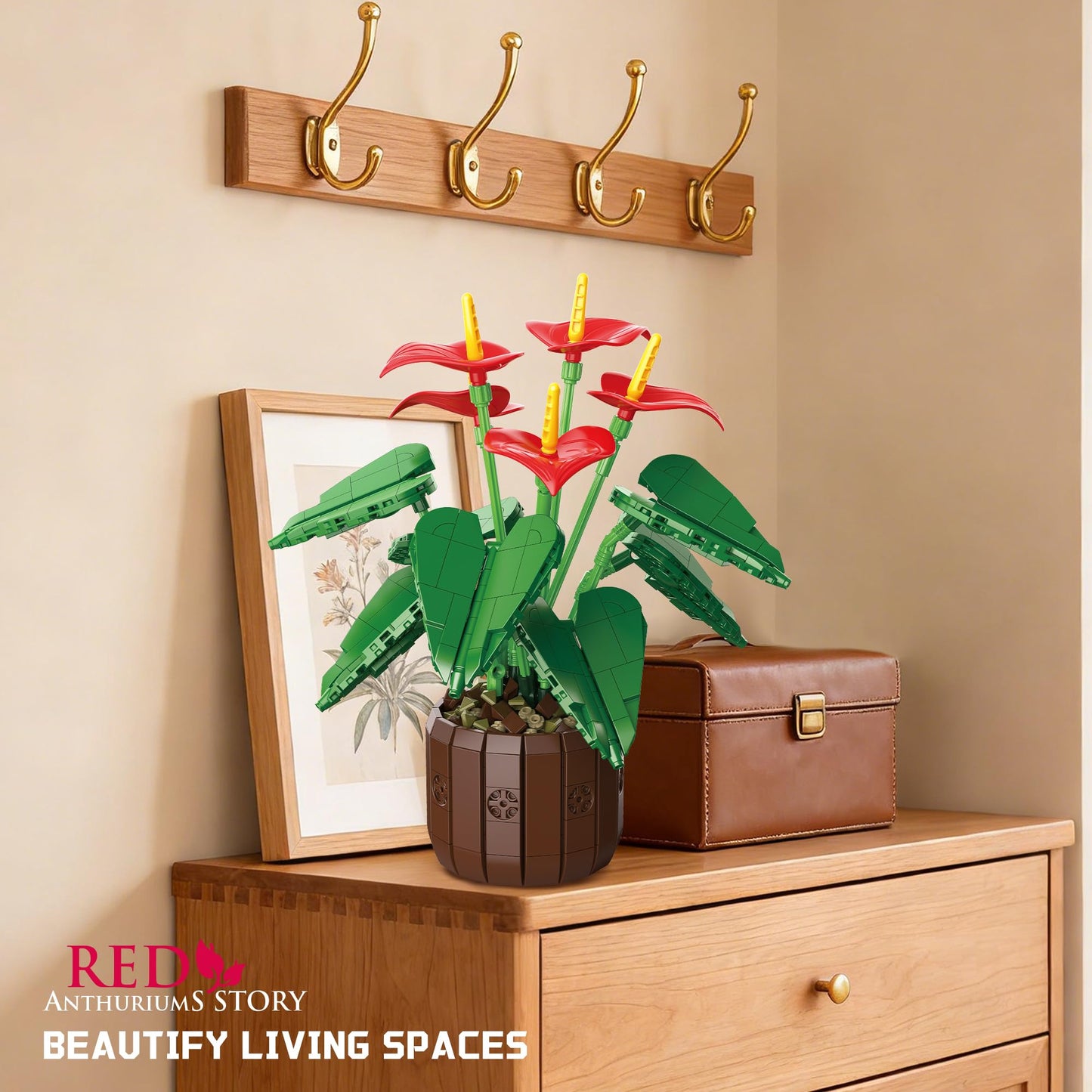 ZONECYTD Flowers Botanicals Anthurium Building Set, Artificial Plants Bonsai Collection for Women Adults 732pcs