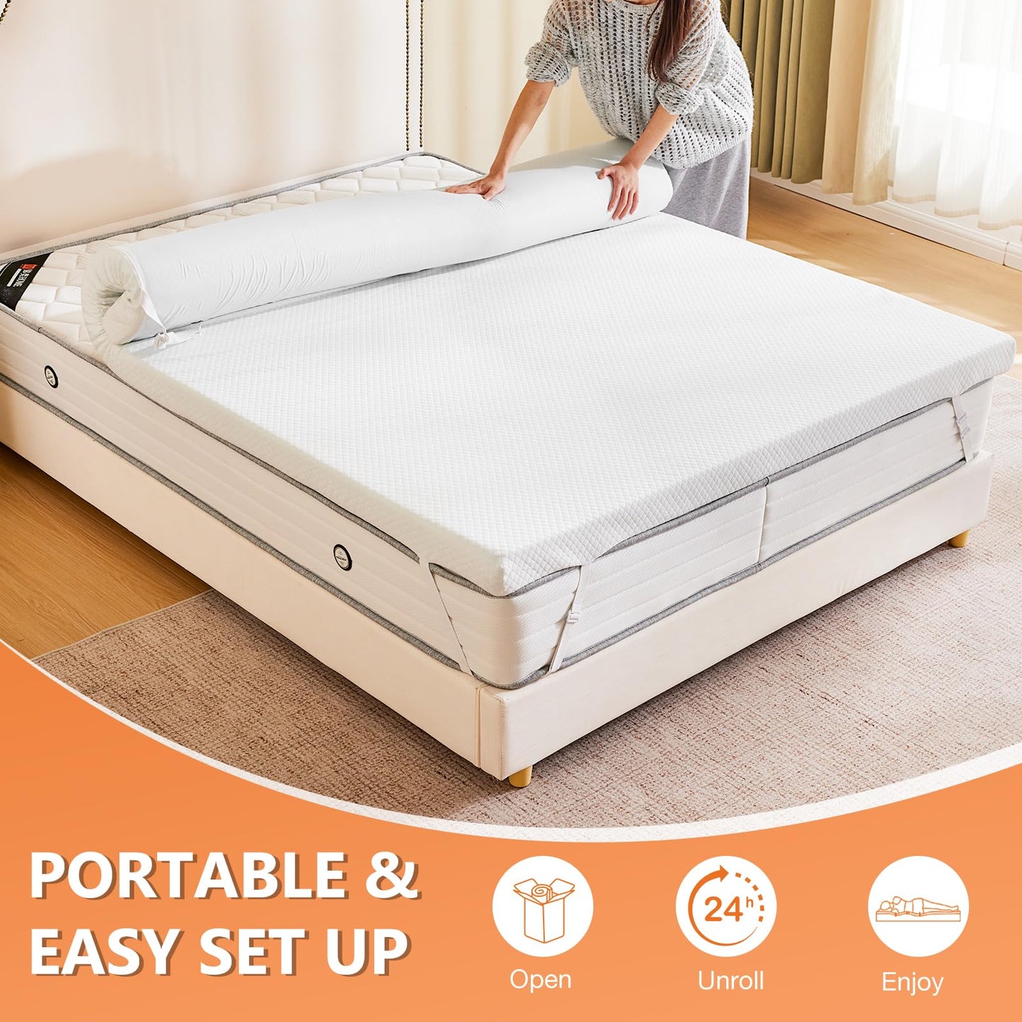 Sweetcrispy Memory Foam Mattress Topper Twin with Removable Soft Cover, 4 Inch Thick Gel Infused Cooling Toppers Pad for Twin Size Bed, Sleeper Sofa, RV, Camper, CertiPUR US Certified