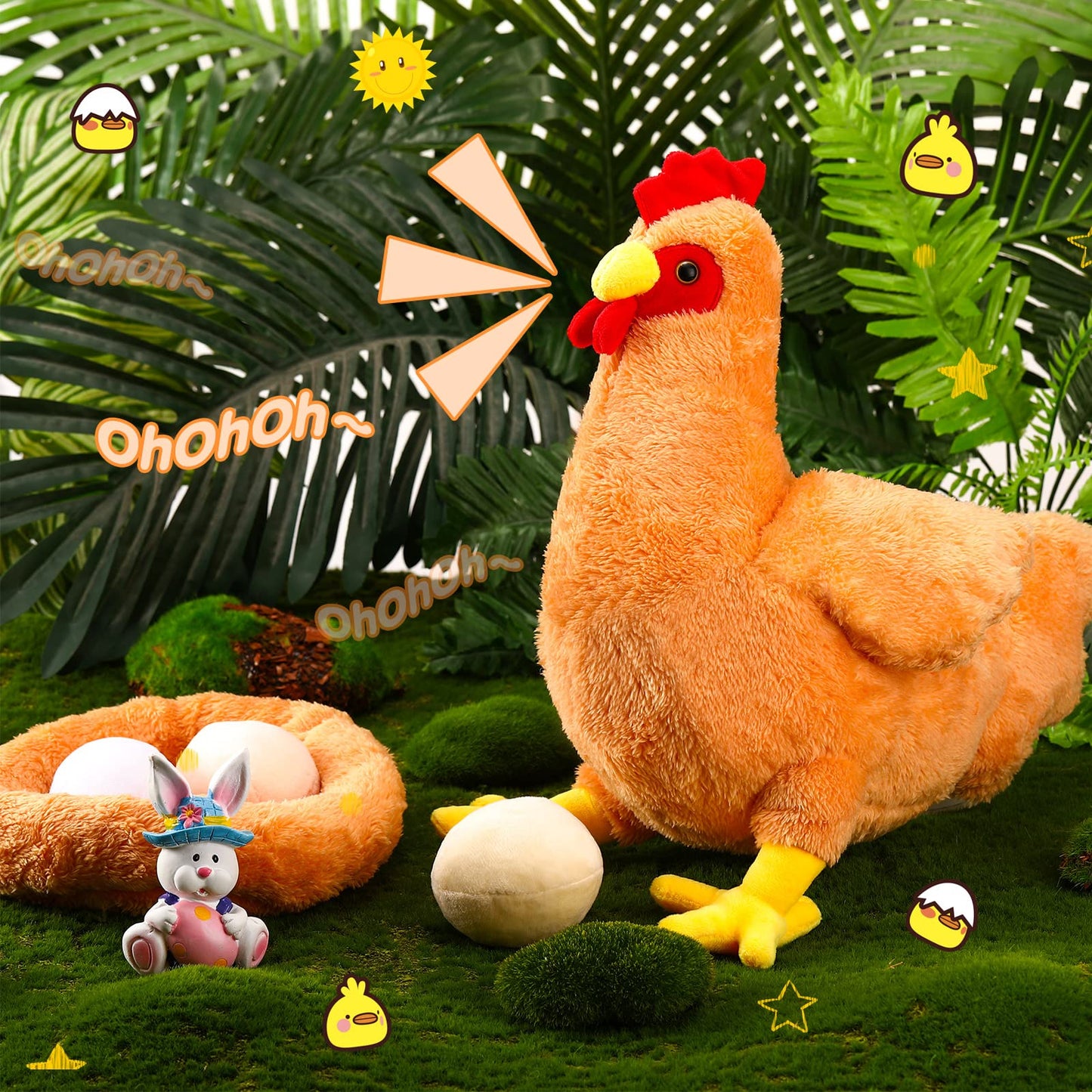 Civaner 2 Pcs 12 Inch Buffy the Hen Chicken Stuffed Animal Gift Cute Easter Chicken Plush with Eggs Large Chicken Plush Easter Party Favor Birthday Supplies