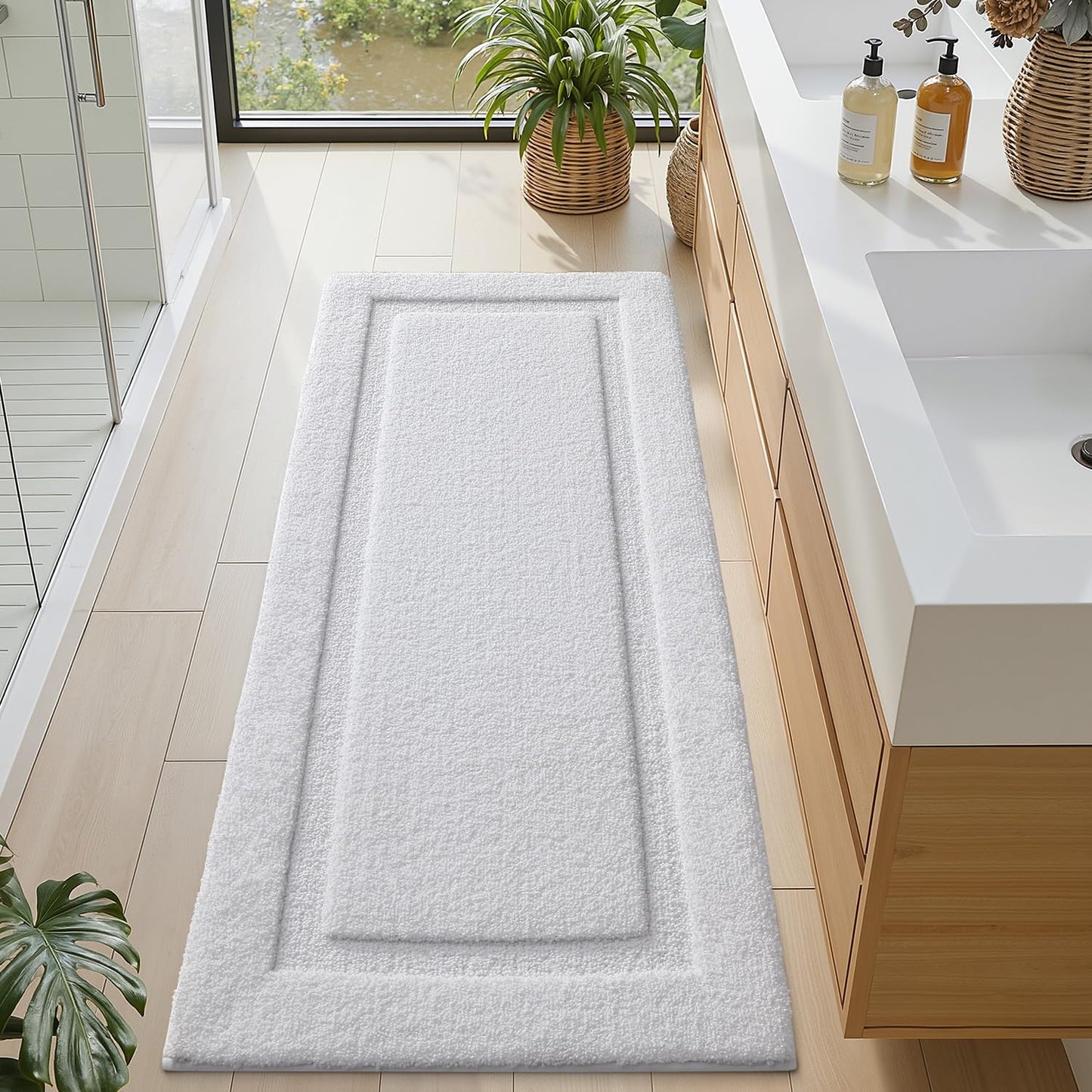 LUMI Extra Large Ultra Soft Bathroom Rugs Non Slip with Rubber Backing, Absorbent Washable Bath Mat Quick Dry, Upgraded Premium Microfiber Plush Carpet for Bathtub and Shower Floor, White, 24x60