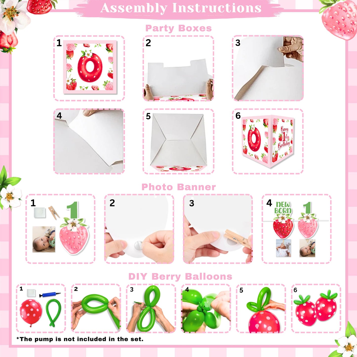 RainMeadow Premium Berry First Birthday Decorations Set - Strawberry 1st Birthday Decorations Girl with Banner, Balloons, High Chair Tutu, Cake Toppers, Milestone Garland & More for Baby Girls