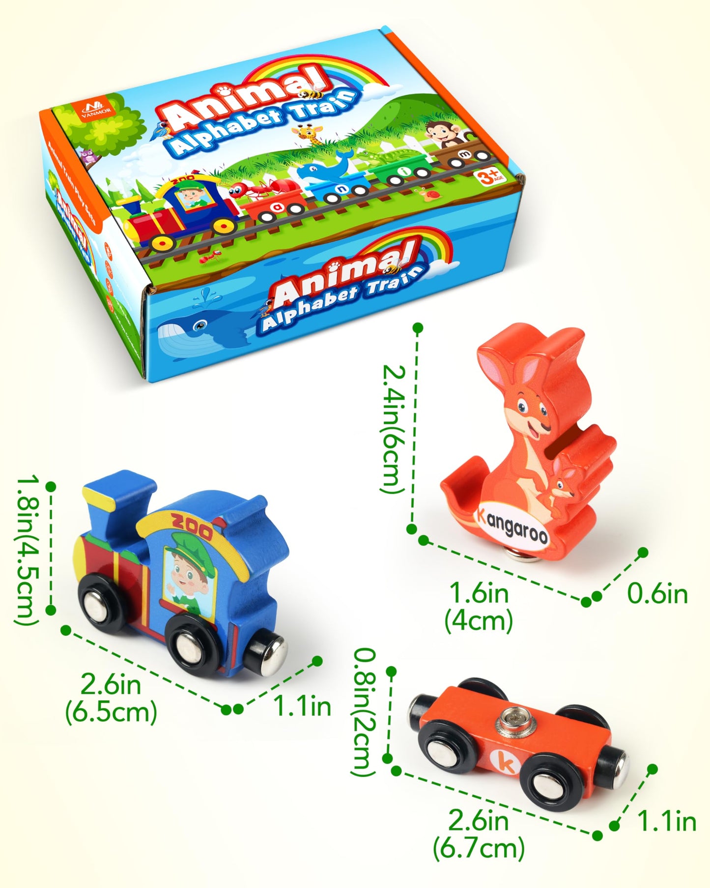 Vanmor 27 Pcs Magnetic Wooden Alphabet Train Set, ABC Learning Toy with 42 Flash Cards & Storage Bag, Fun Educational Toy for Kids Ages 3-7, Interactive Early Development Gift for Toddlers (Animal)