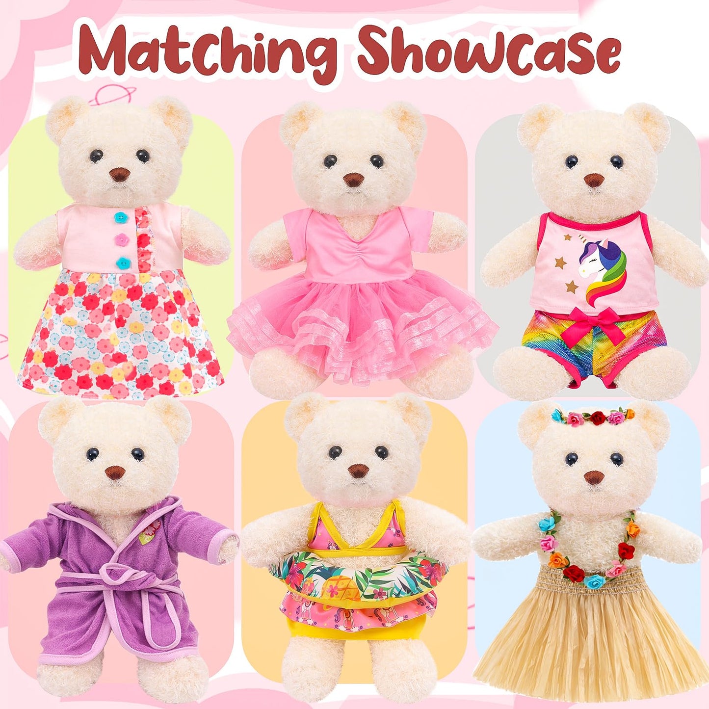 Bear Clothes with 1 Pcs Bear, Stuffed Animal Clothes Plush Doll Small Animal Garment Suit Dolls Accessories DIY Toy Gift