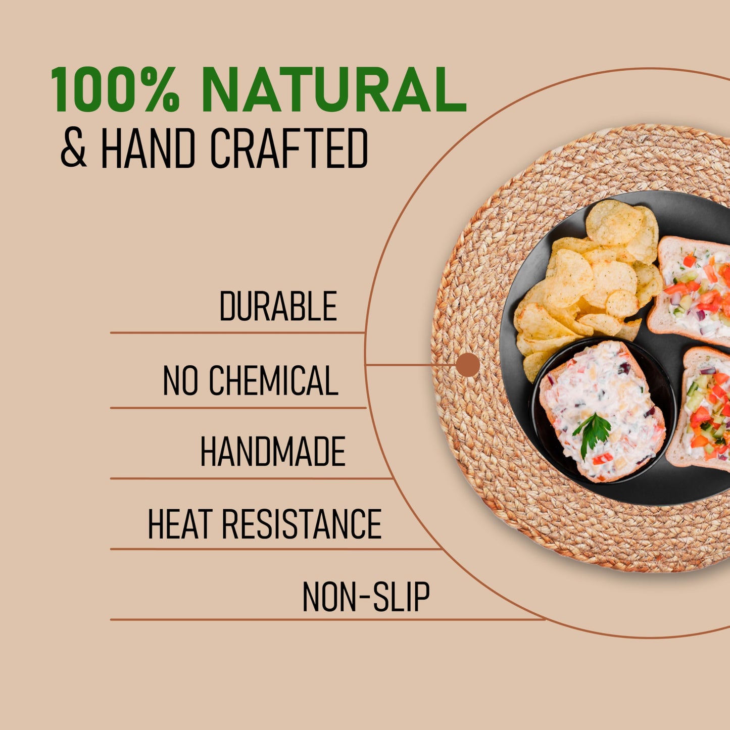 Round Placemats Set of 12 - Jute Placemats for Boho Dining - Woven Mats for Table Décor