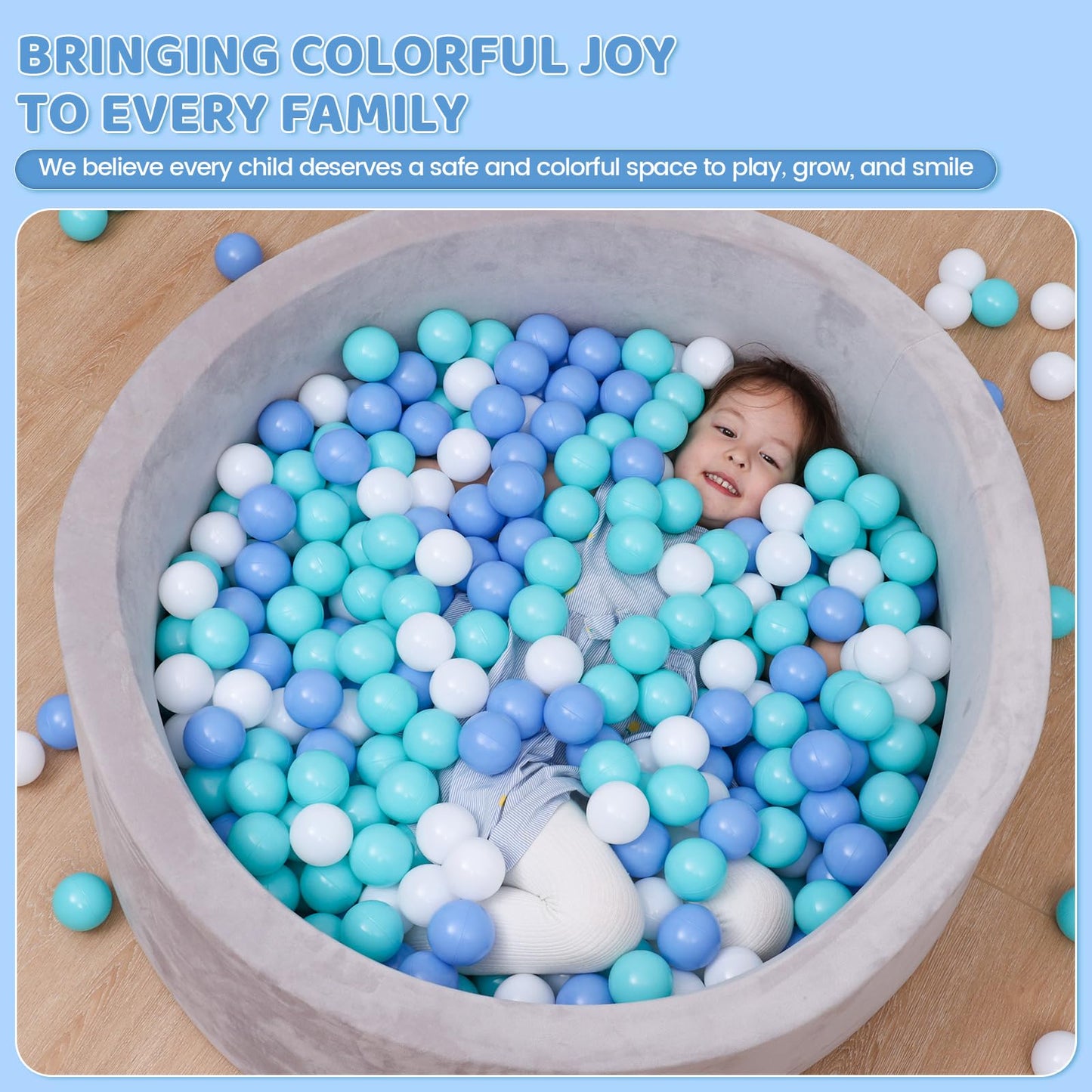 MoonxHome Ball Pit Balls Crush Proof Plastic Balls for Children's Toy Balls Macaron Ocean Balls 2.15 inch Pack of 100 White&Green&Blue