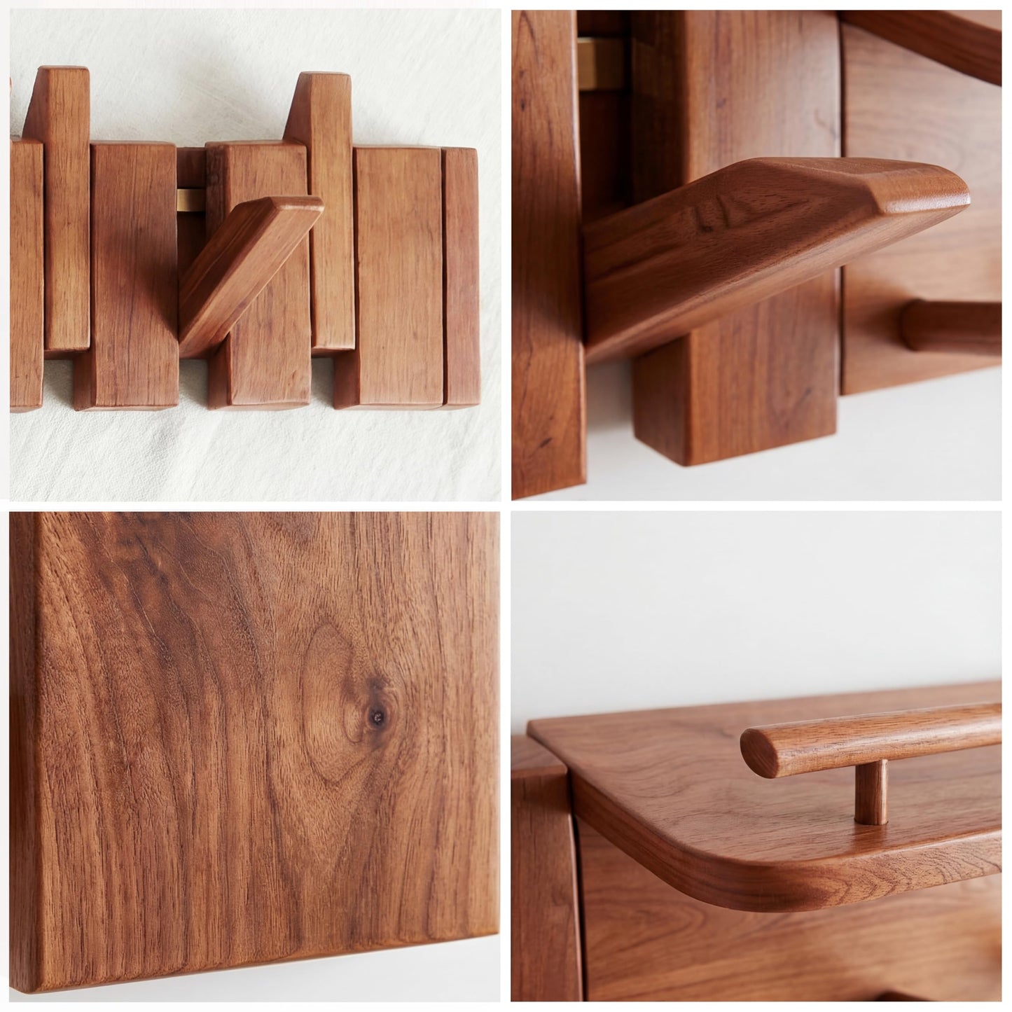 EasTeebw Mid Century Modern Walnut Foldable Entryway Wall Coat Hanger Hook with Shelf,Heavy Duty Wooden Piano Hidden Towel Hooks for Bathroom,Wall Rack for Purse&Key&Mail,Home Decor (Walnut, 7 Hooks)