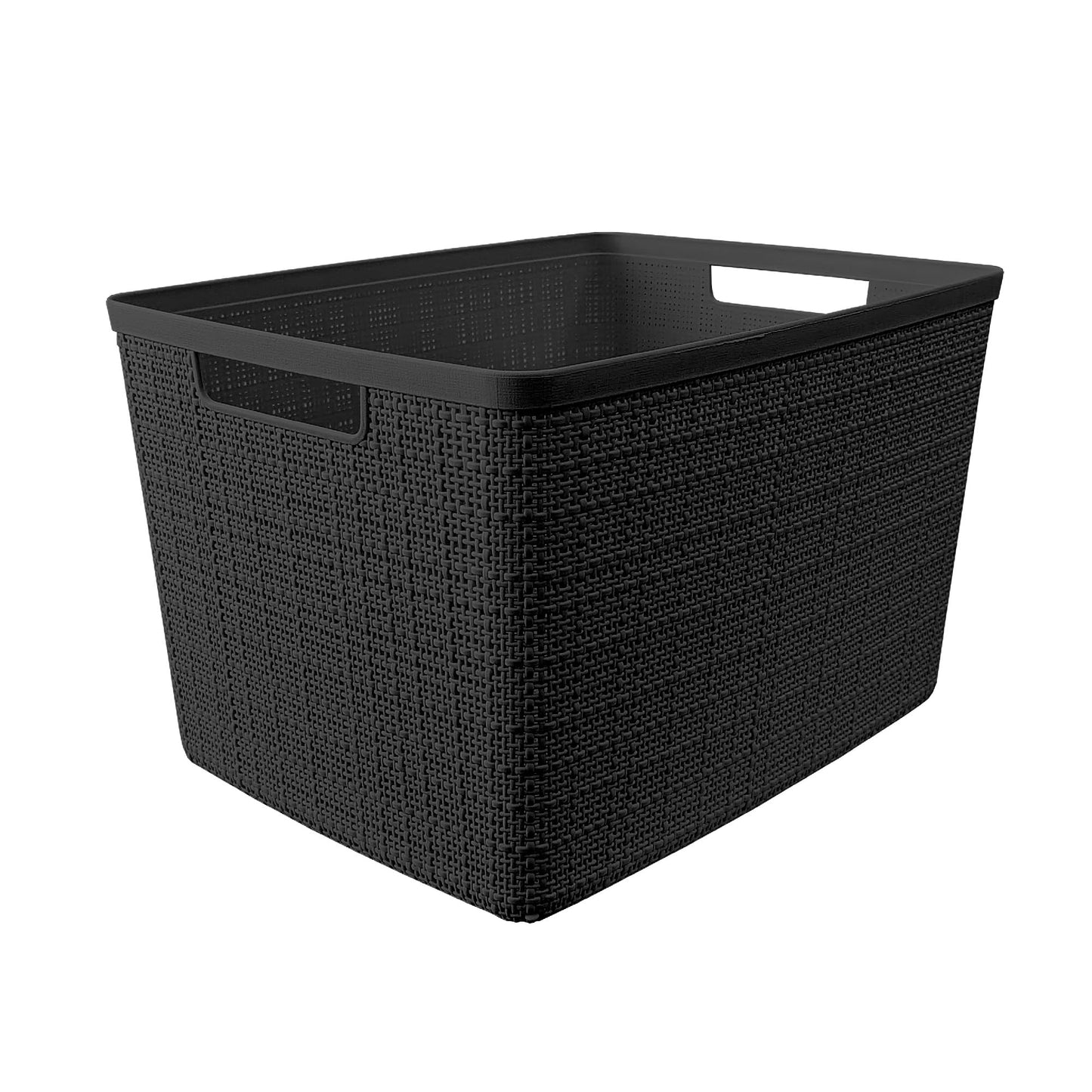 Curver Set of 4 Large 20L Jute Decorative Plastic Organization and Storage Baskets - Perfect Bins for Home Office, Closet Shelves, Kitchen Pantry and All Bedroom Essentials, Black