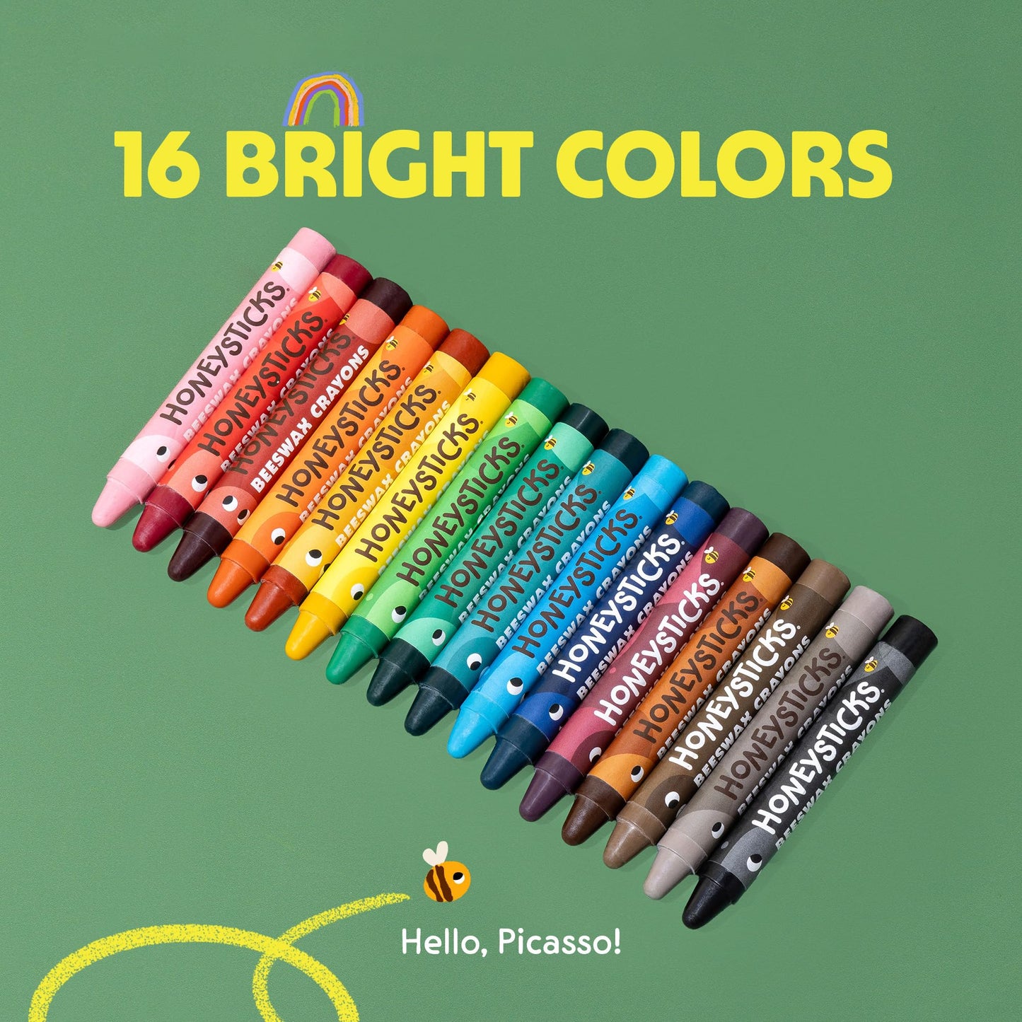 Honeysticks Jumbo Crayons (16 Pack) - Non Toxic Crayons for Kids - 100% Pure Beeswax and Food Grade Colours - 16 Bright Colours - Large, Easy to Hold and Use - Sustainably Made in New Zealand