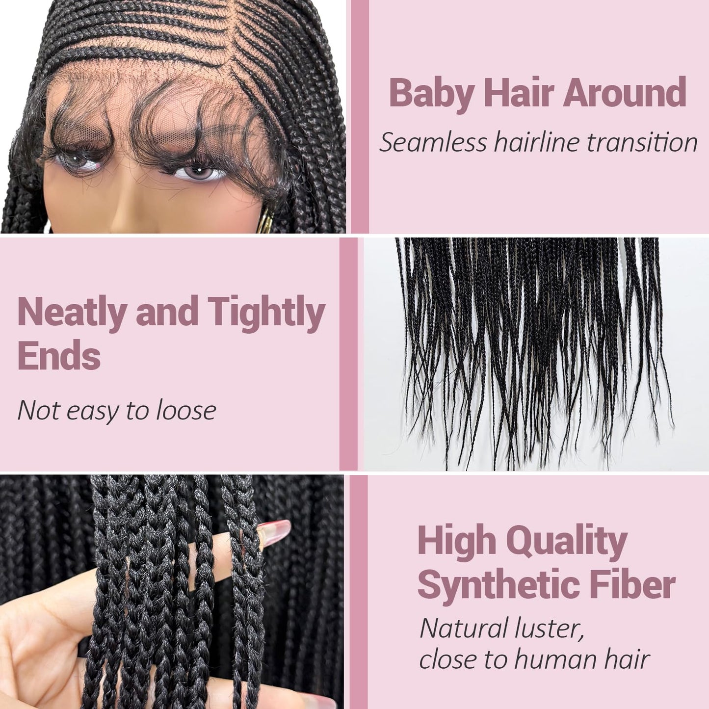 Janyuwool 13x8 HD Lace Front Braided Wigs Lace Frontal Box Braided Wigs for Black Women Human Hair Blended Side Parted Black Cornrow Lace Braid Wig with Baby Hair (30inch)