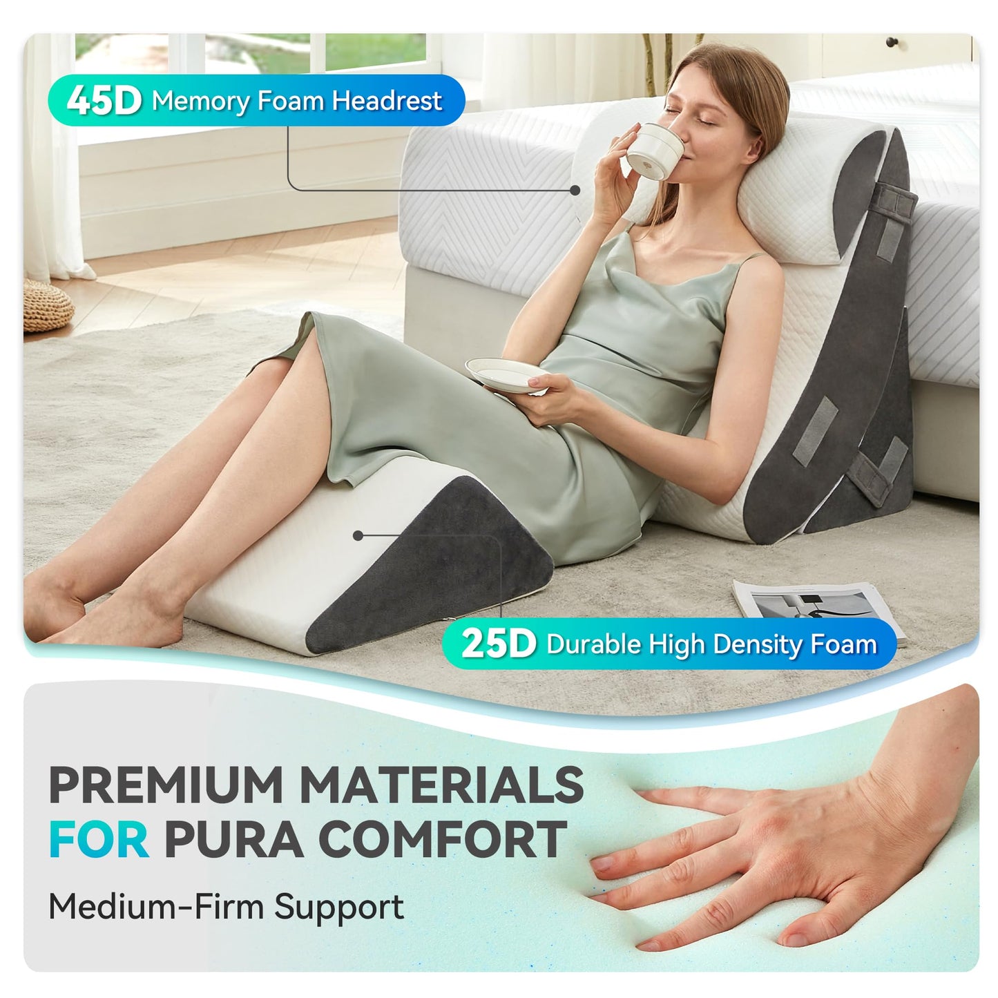 BDEUS 4PCS Bed Wedge Pillow Post Surgery, Orthopedic Sleeping Wedge Pillow Set for Back, Neck and Leg Pain Relief, Acid Reflux, GERD, Memory Foam Support Pillows for After Surgery, White