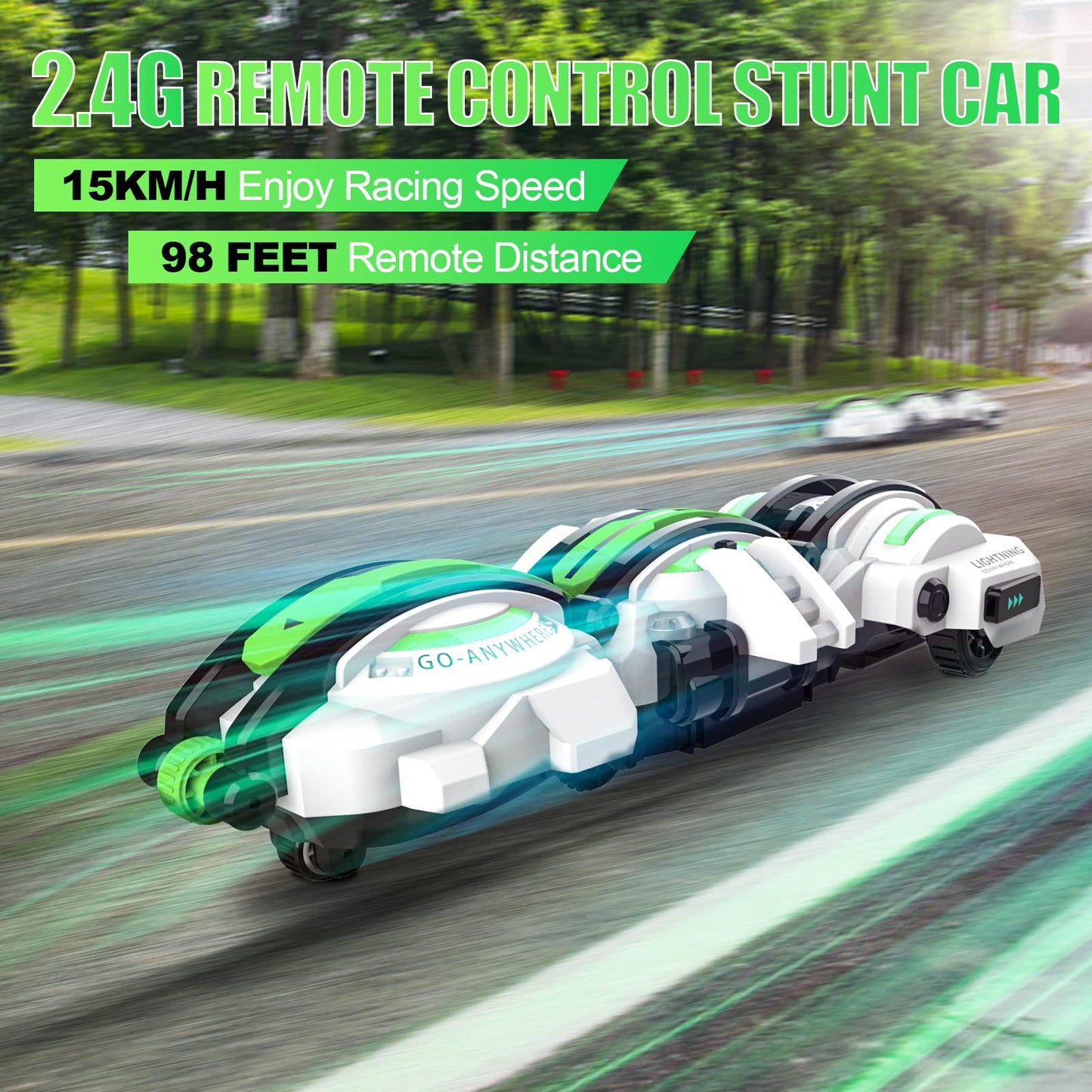 BAZADER RC Car with LED Lights - Remote Control Car Snakes 360° Roll Toy, Birthday for Kids Age 7 8 9 10 11+ Year Old, 2 Batteries 60+min, Indoor/Outdoor Toy for 6-12 yr Teen Boys