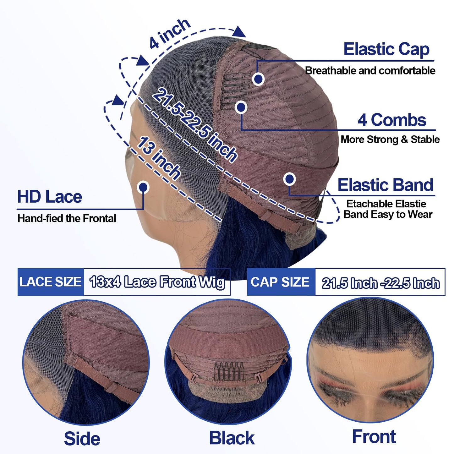 Blue Lace Front Wigs Human Hair Body Wave Wig 13x4 HD Transparent Lace Frontal Blue Wig Human Hair Pre Plucked With Baby Hair 180% Density Dark Blue Colored Glueless Wigs for Black Women 26 Inch