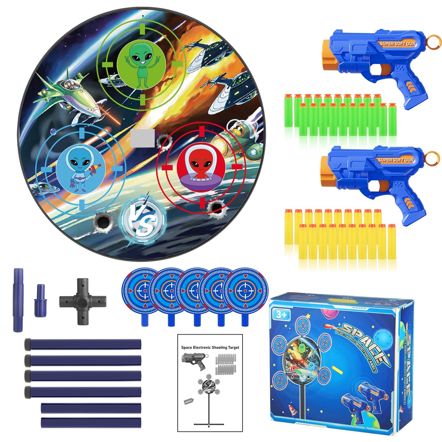 Shooting Game Toy for 4 5 6 7 8 9 10+ Boys Kids - 1 Digital Shooting Target with 2 Toy Guns& 40 Foam Darts Shooting Toys for Nerf Kids Indoor Outdoor Game Toys for Birthday Halloween Xmas Gifts