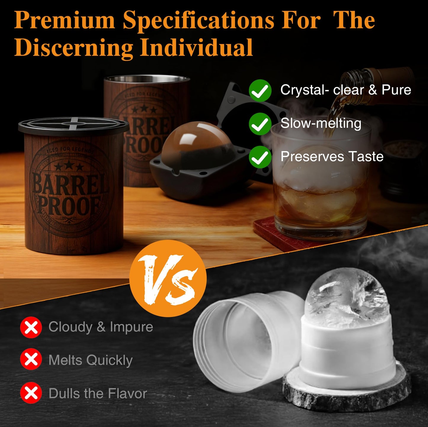 Whiskey Smoker Kit with 2 Crystal Clear Ice Ball Makers, Torch Included, 6 Wood Chip Flavors, Old Fashioned Cocktail Smoker Kit, Bourbon Whiskey Gifts for Men, Dad (No Butane)
