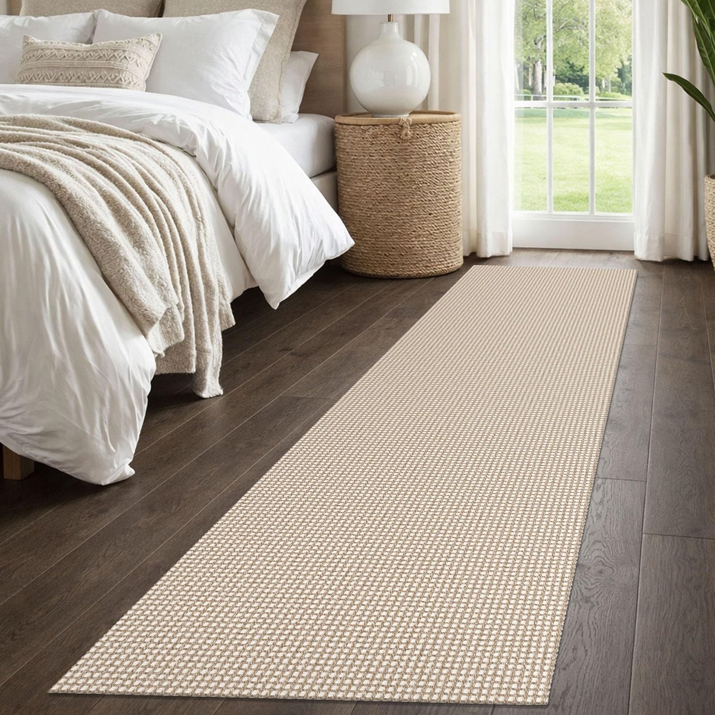 IOHOUZE Washable Runner Rug 2x8 Non Slip Rubber Backed Hallway Runner Entryway Runner Indoor, Kitchen Rugs Woven Cotton Floor Carpet for Kitchen Hall Entrance Bedroom, Cream/Beige