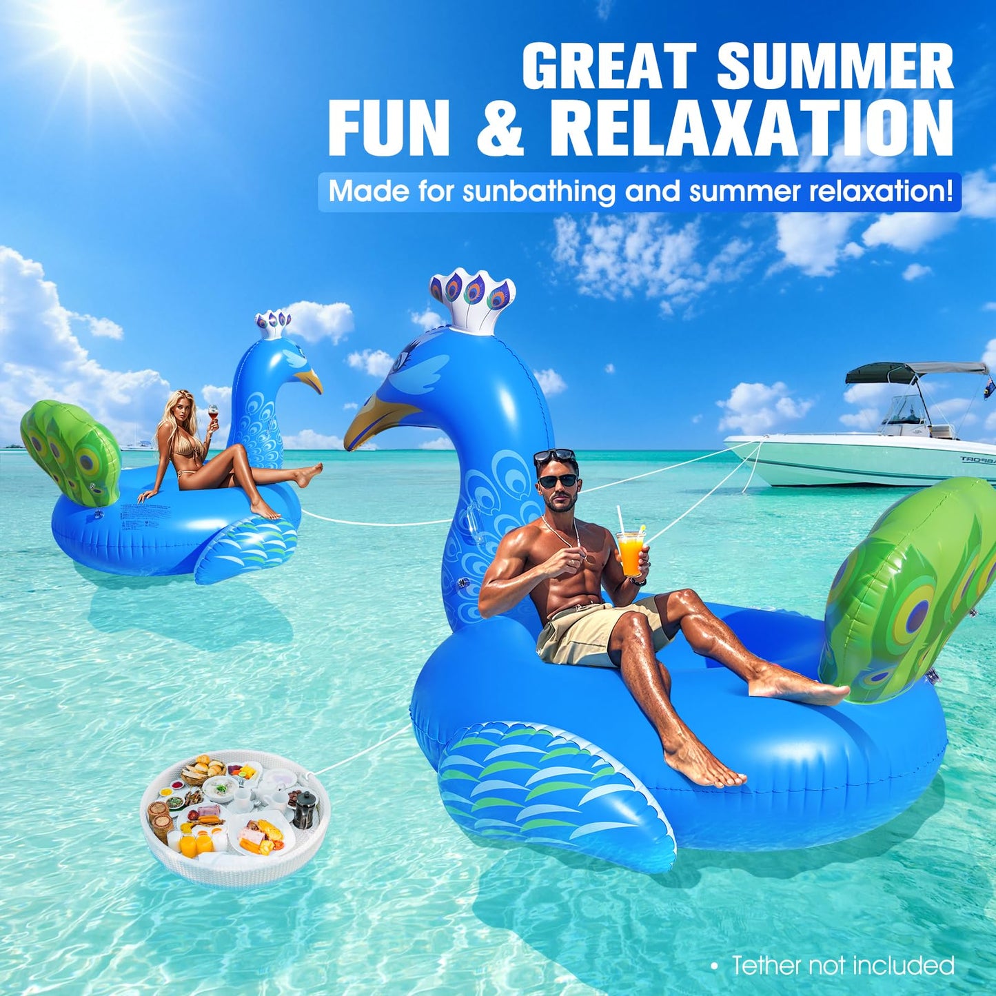 DeeprBetter Inflatable Peacock Pool Float, 2025 Gaint Funny Pool Floats Adults, Heavy Duty Pool Floaties Lounger, Large Animal Pool Floats Inflatable Ride-On Floaty for Swimming Pool Party Water Fun