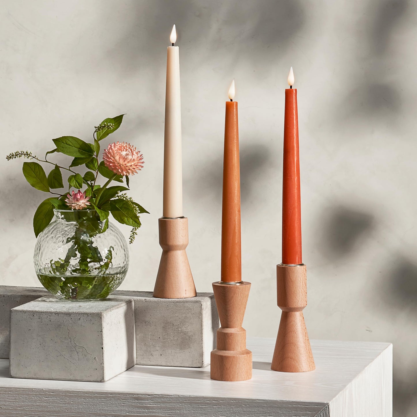 LampLust Battery Operated Candles with Remote, 9 Inch, 3 Pack Gradient Orange LED Candles Flickering Flameless Candles for Spring Home & Wedding Decor, Mantle Coffee Table & Shelf Decor