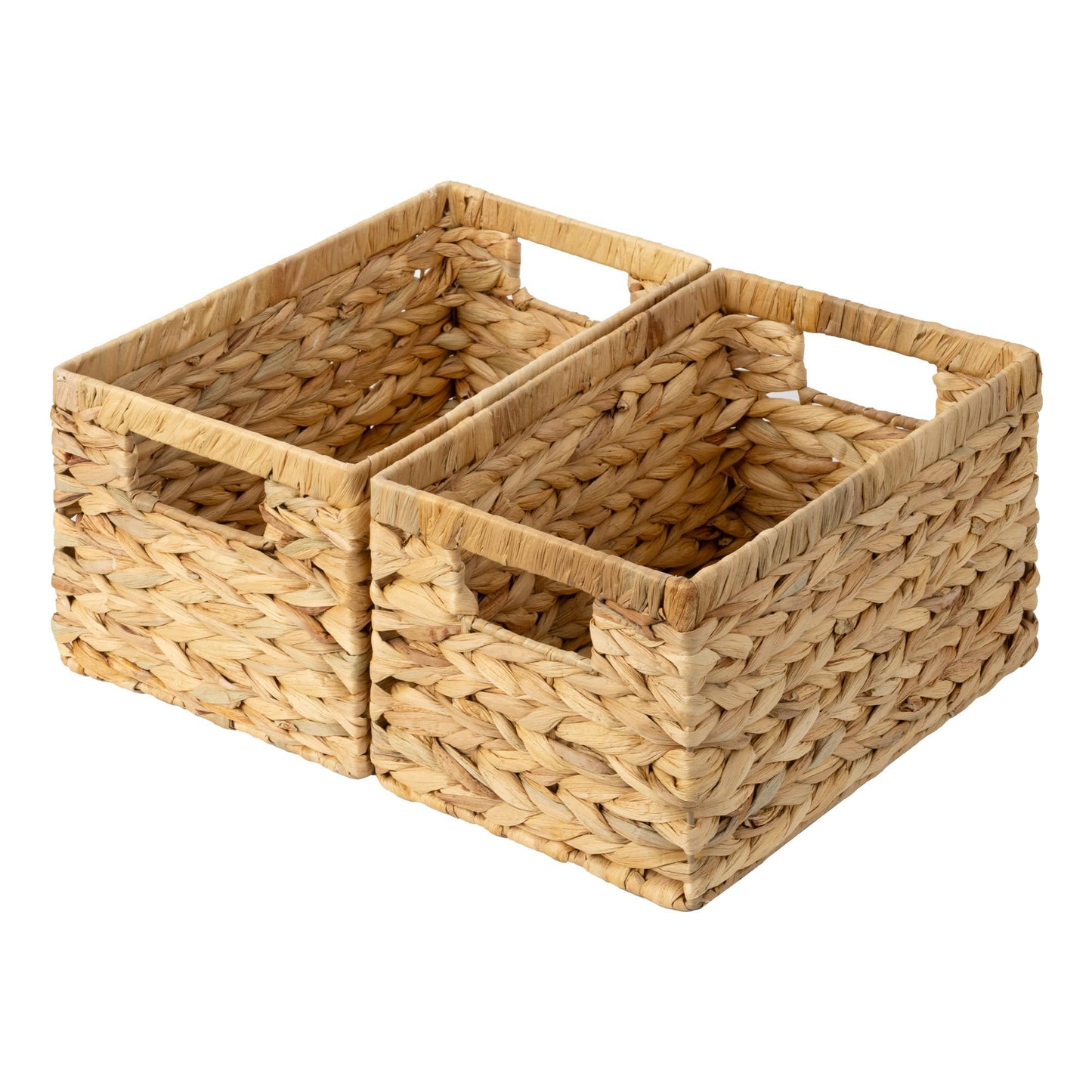 GRANNY SAYS Wicker Storage Baskets for Shelves, Wicker Baskets for Organizing, Water Hyacinth Woven Basket for Storage, Rectangle Basket for Pantry, Laundry, 2-Pack