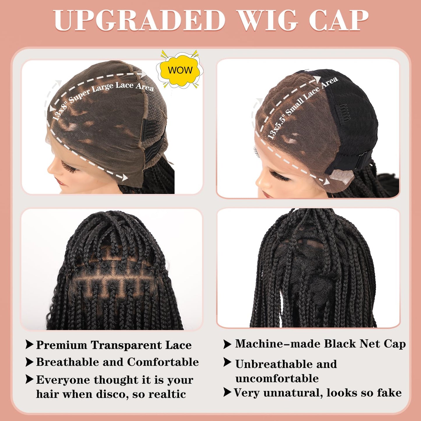 Lexqui 18" Short Boho Braided Wigs for Women 13x8 Inch Hd Lace Front Box Braid Wig Bob Knotless Braided Wigs with Curly End Braided Lace Front Wig Human Hair Blended Natural Black
