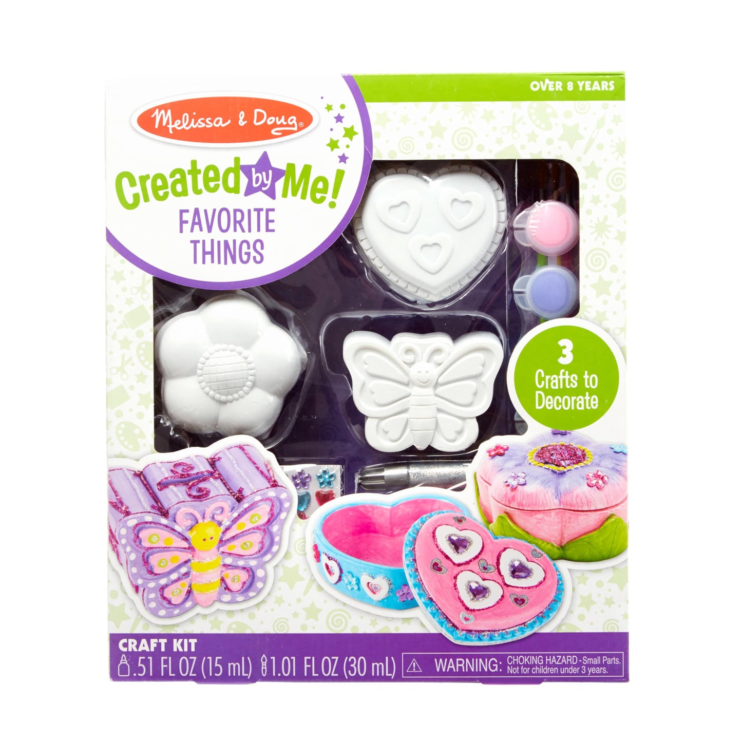 Melissa & Doug Created by Me! Favorite Things Craft Kit Set: Paint-Your-Own Flower and Heart Treasure Boxes and Butterfly Bank for Kids