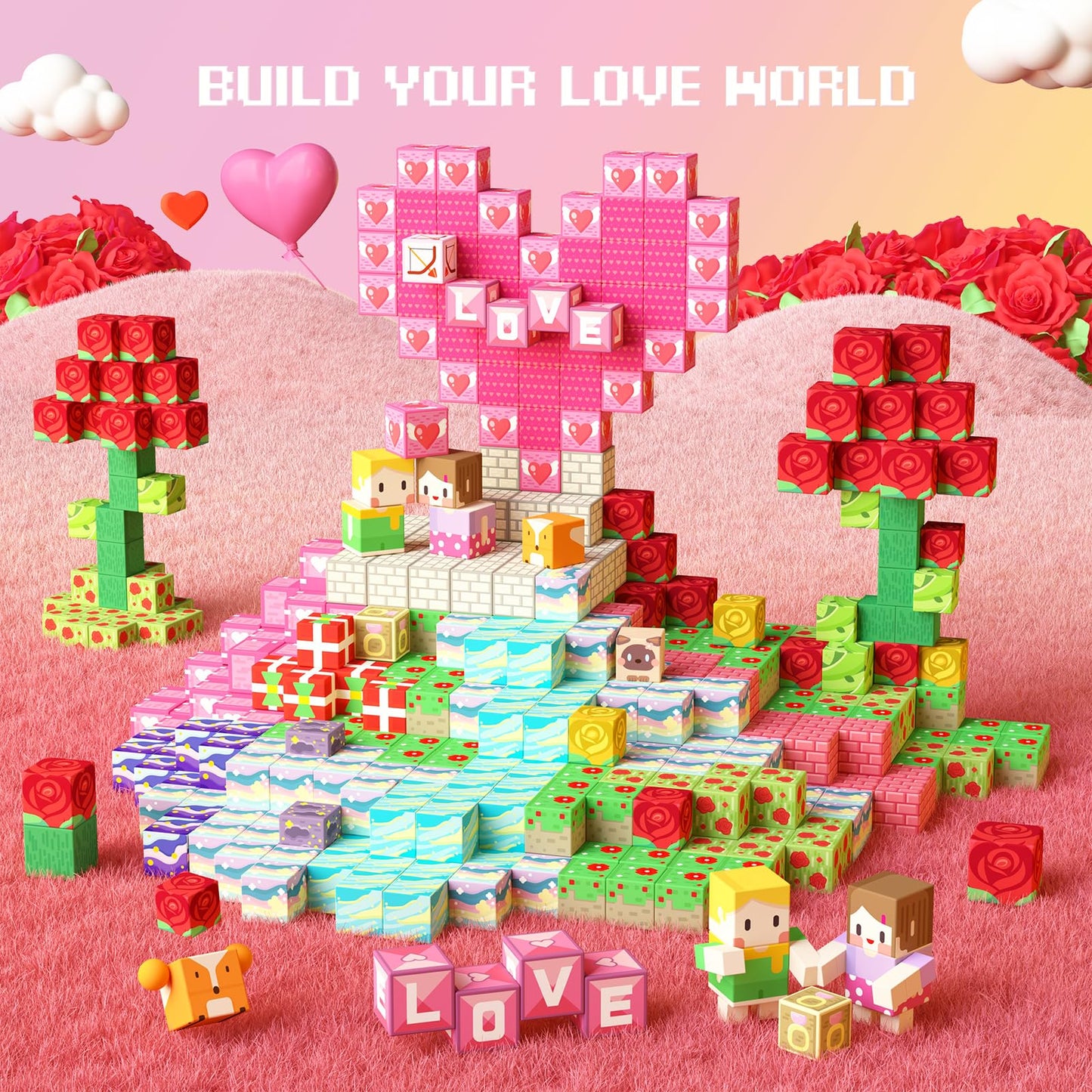 GobiDex 100PCS Magnetic Blocks Princess Building Toys for Girls Age 3+, Game-Based Build MagWonder with STEM Magnet Construction Set, Sensory Gifts for Kids Birthday (1 inch)