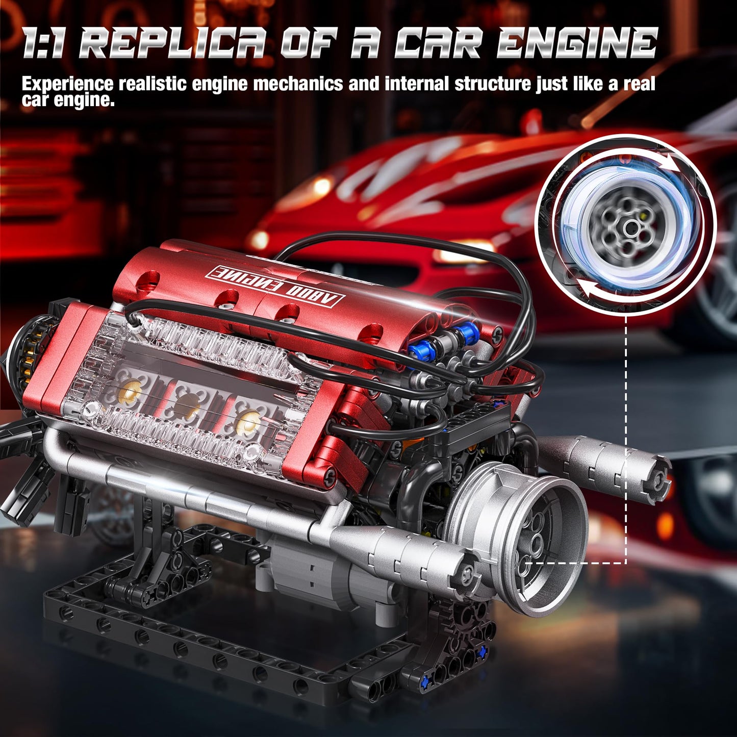 Tuajixz V8 Engine Building Blocks Sets, V8 Engine Model Kit That Runs – Motorized with Moving Pistons, Crankshaft & Rotating Fan, Realistic Engine Simulation for Car Enthusiasts, 588Pcs